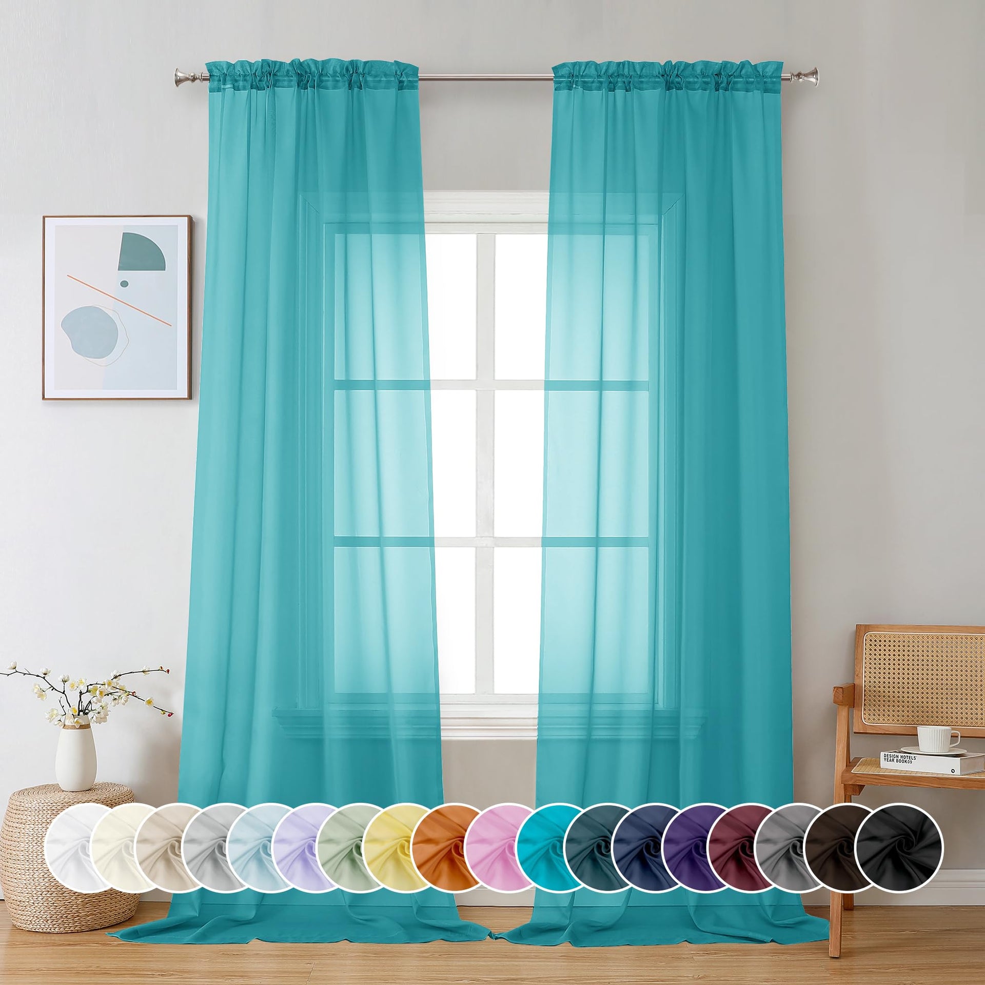 Turquoise Sheer Curtains 96 inches Long 2 Panels (2 Count)