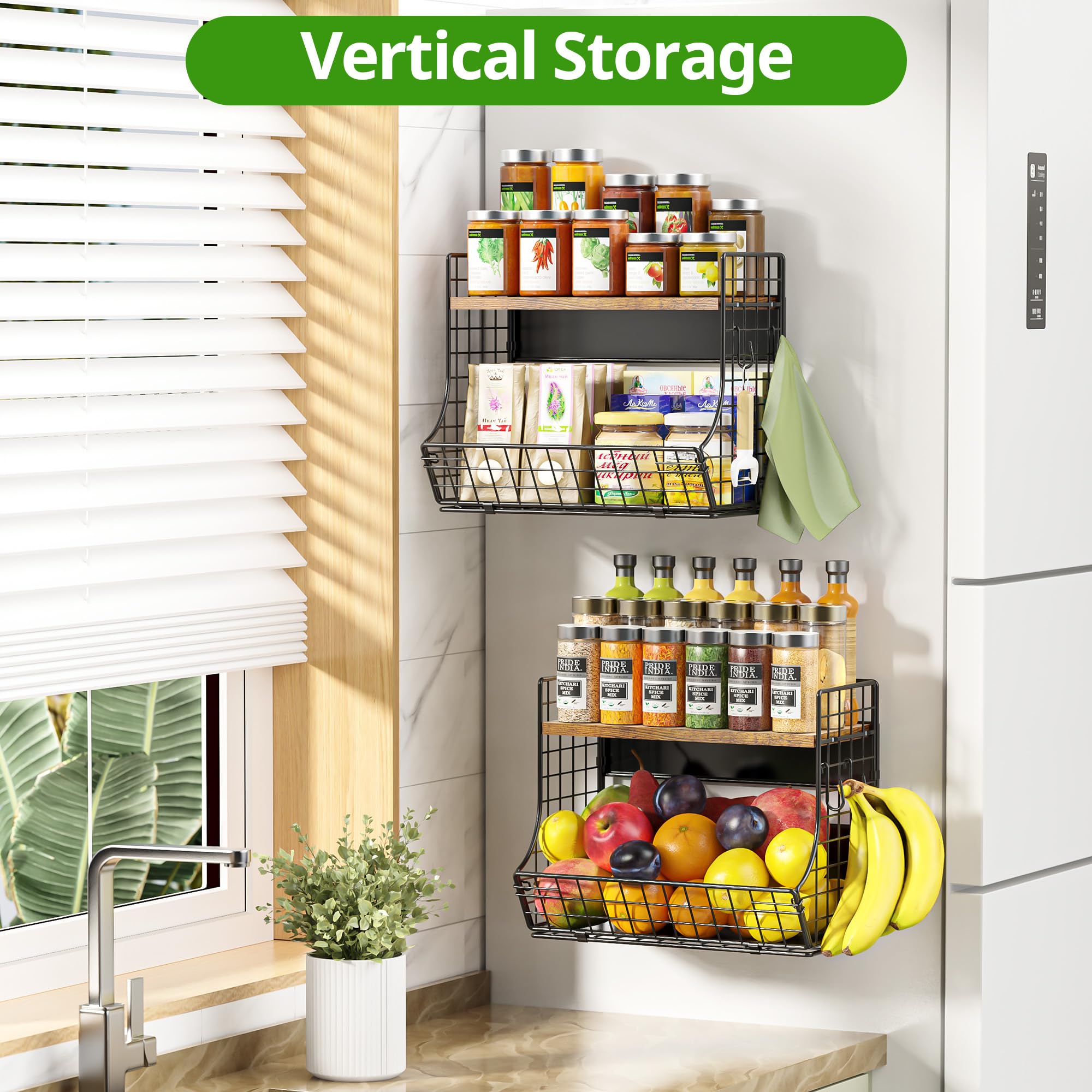 2 Pack Magnetic Shelf for Fridge with Wood Lid