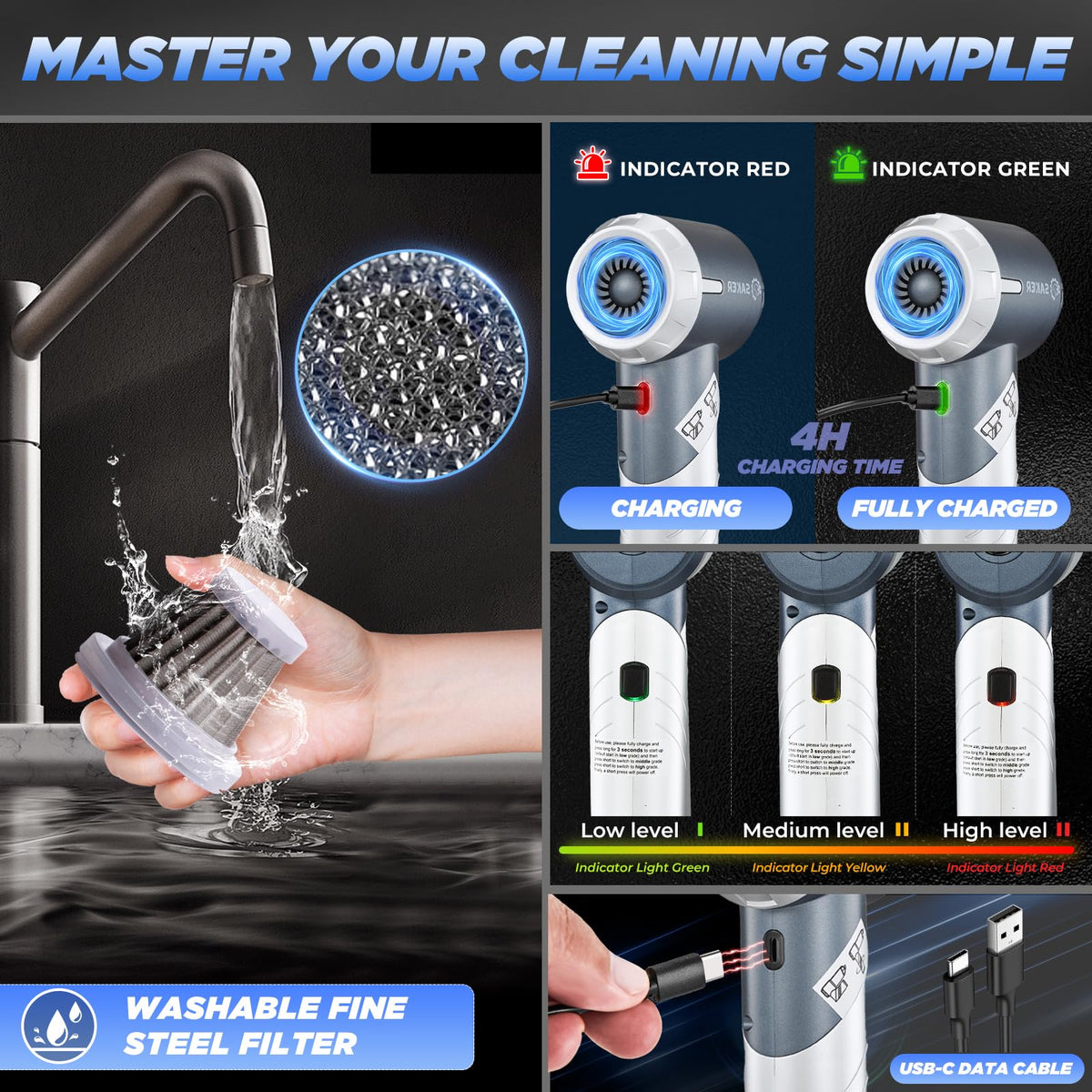 Handheld Car Vacuum Portable Cordless17000Pa HL132 Silver