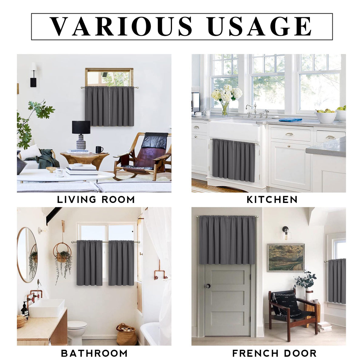 Basement Bathroom Kitchen Cafe Blackout Privacy Curtains 30 inches