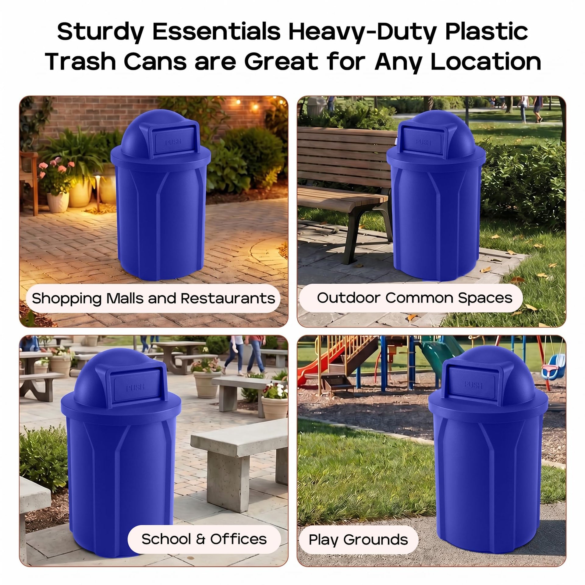 Campus Collection 42 Gallon Plastic Commercial Garbage Can with Push Lid
