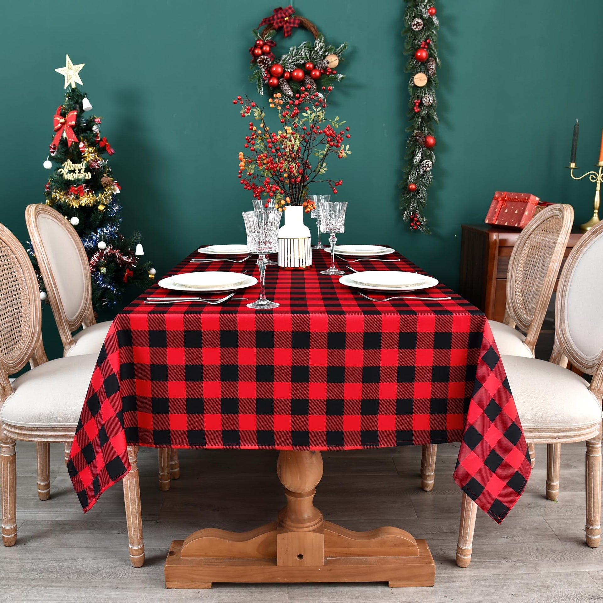 Classic Gingham Buffalo Xmas Tablecloth Fabric