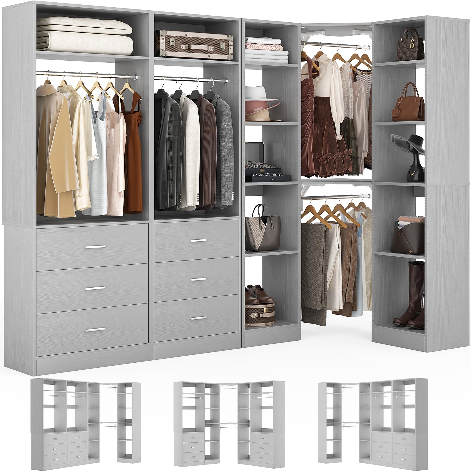 Corner Closet System with 6 Drawers