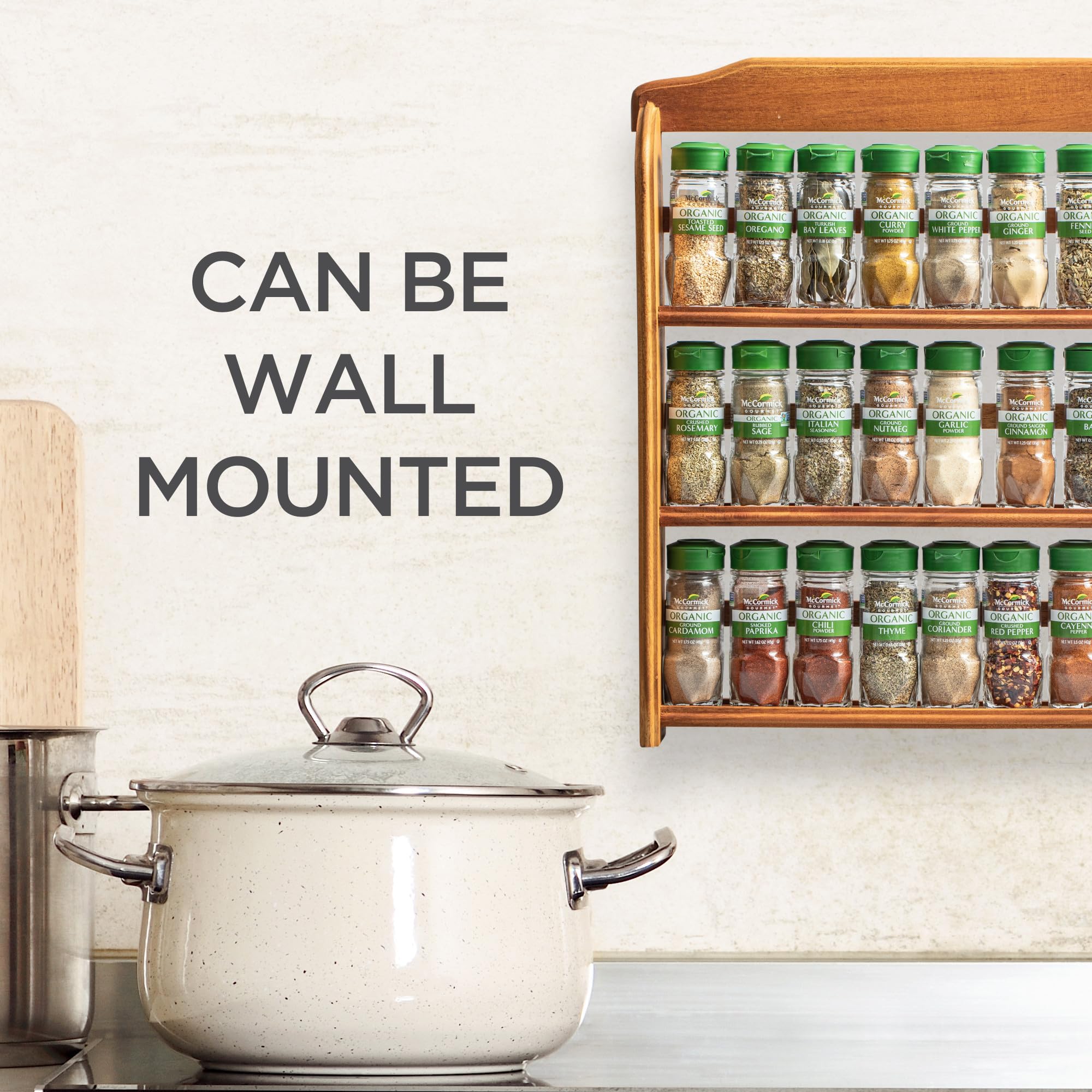 Three Tier Wood 24 Piece Organic Spice Rack Organizer with Spices Included (27.6 Ounce)