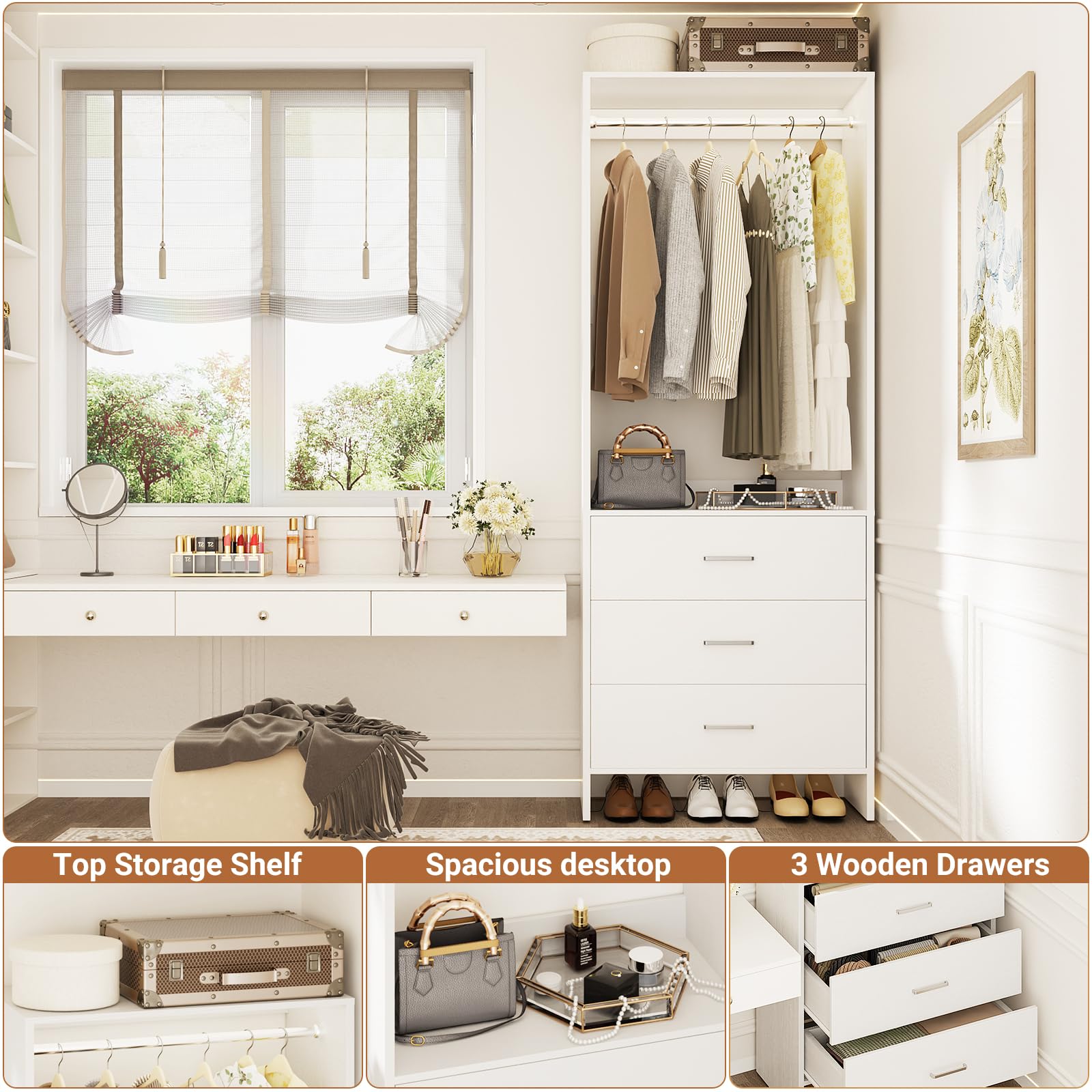 2FT Closet System with 3 Drawers