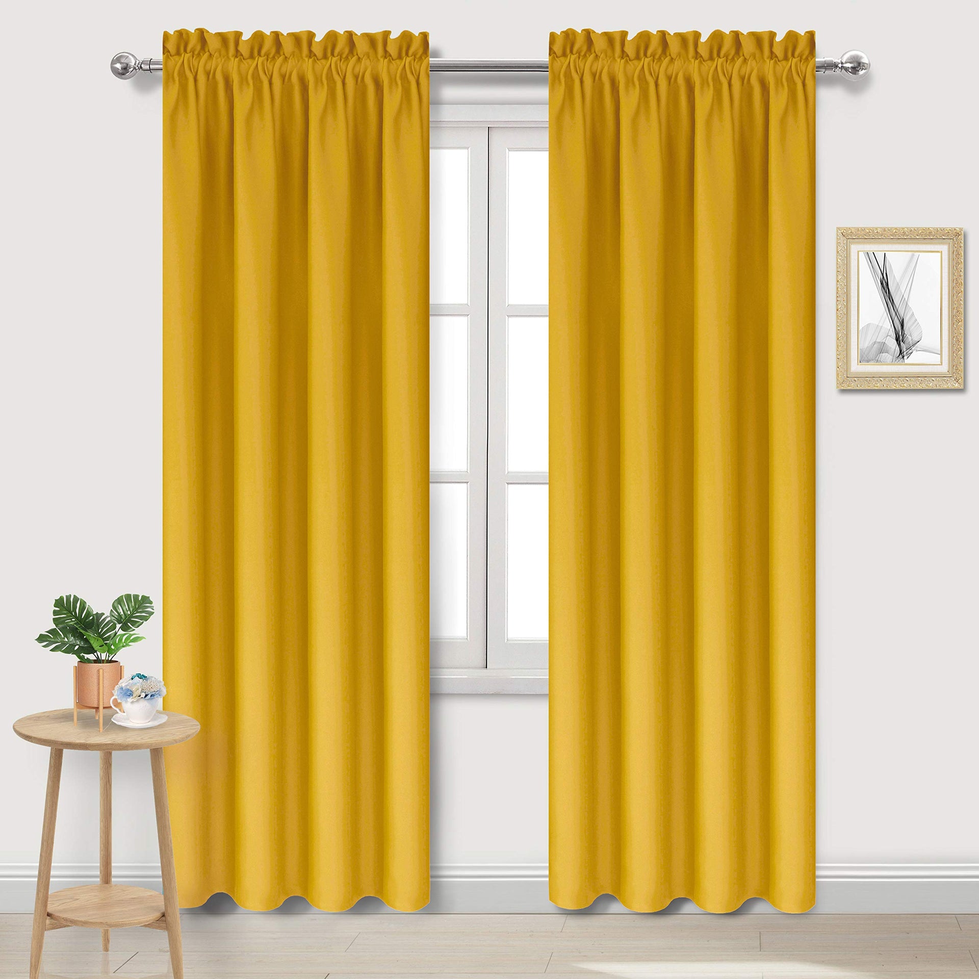 Blackout Curtains for Bedroom Living Room 42 x 84 Inch Long Yellow (2 Count)