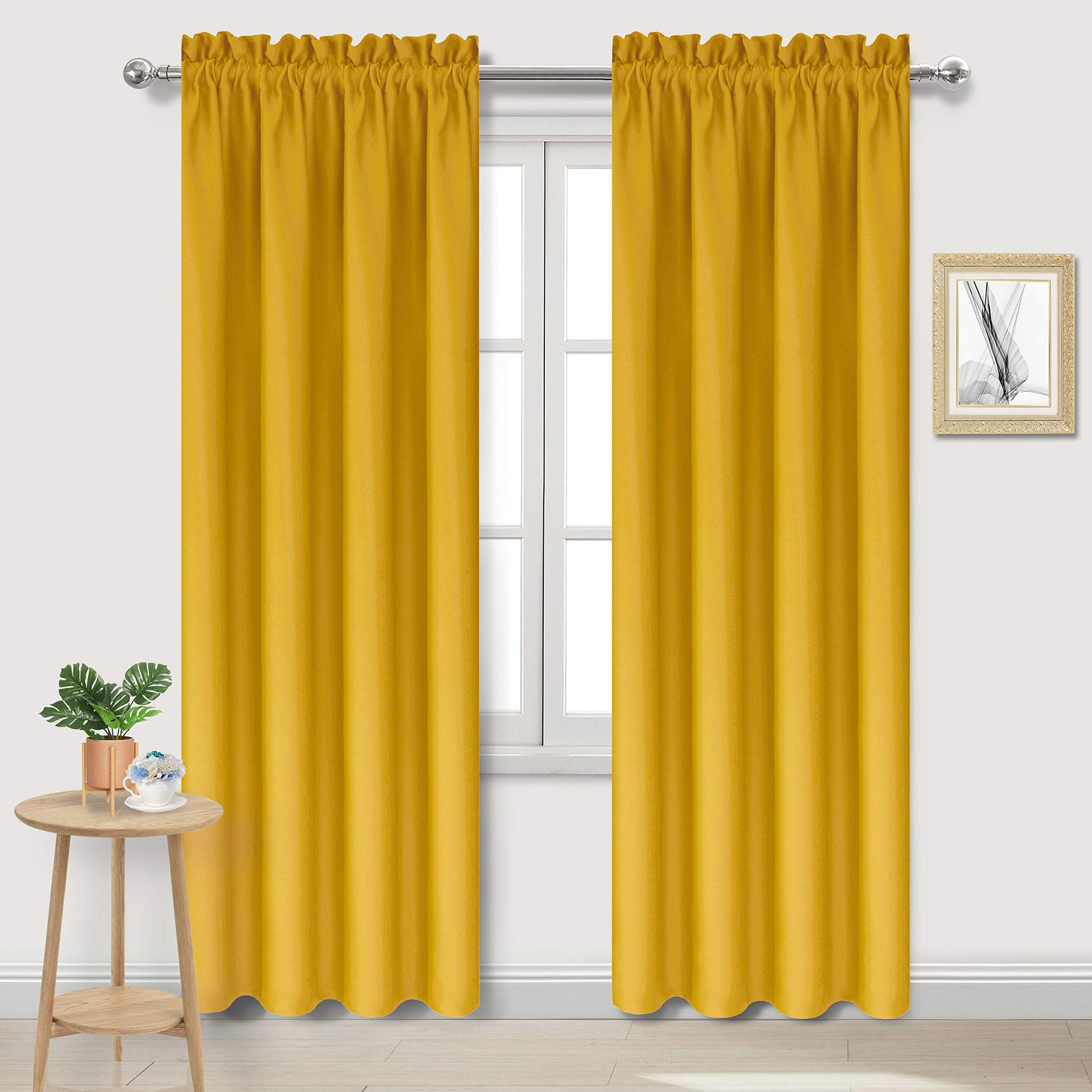 Blackout Curtains for Bedroom Living Room 42 x 84 Inch Long Yellow (2 Count)
