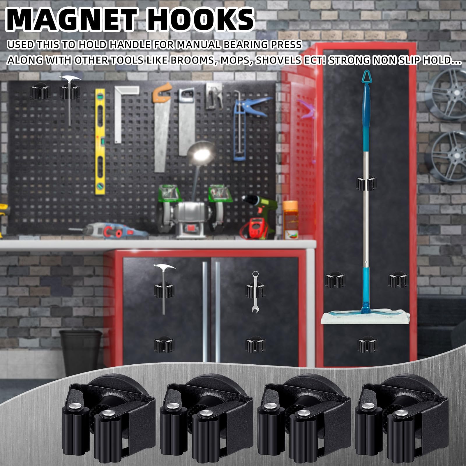 2 Pcs Magnetic Broom Holder Wall Mounted Anti Slip Rack (2 Count)