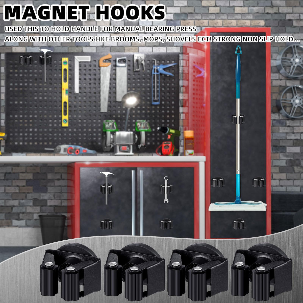 20 Pcs Magnetic Broom Holder Wall Mounted Anti Slip Rack