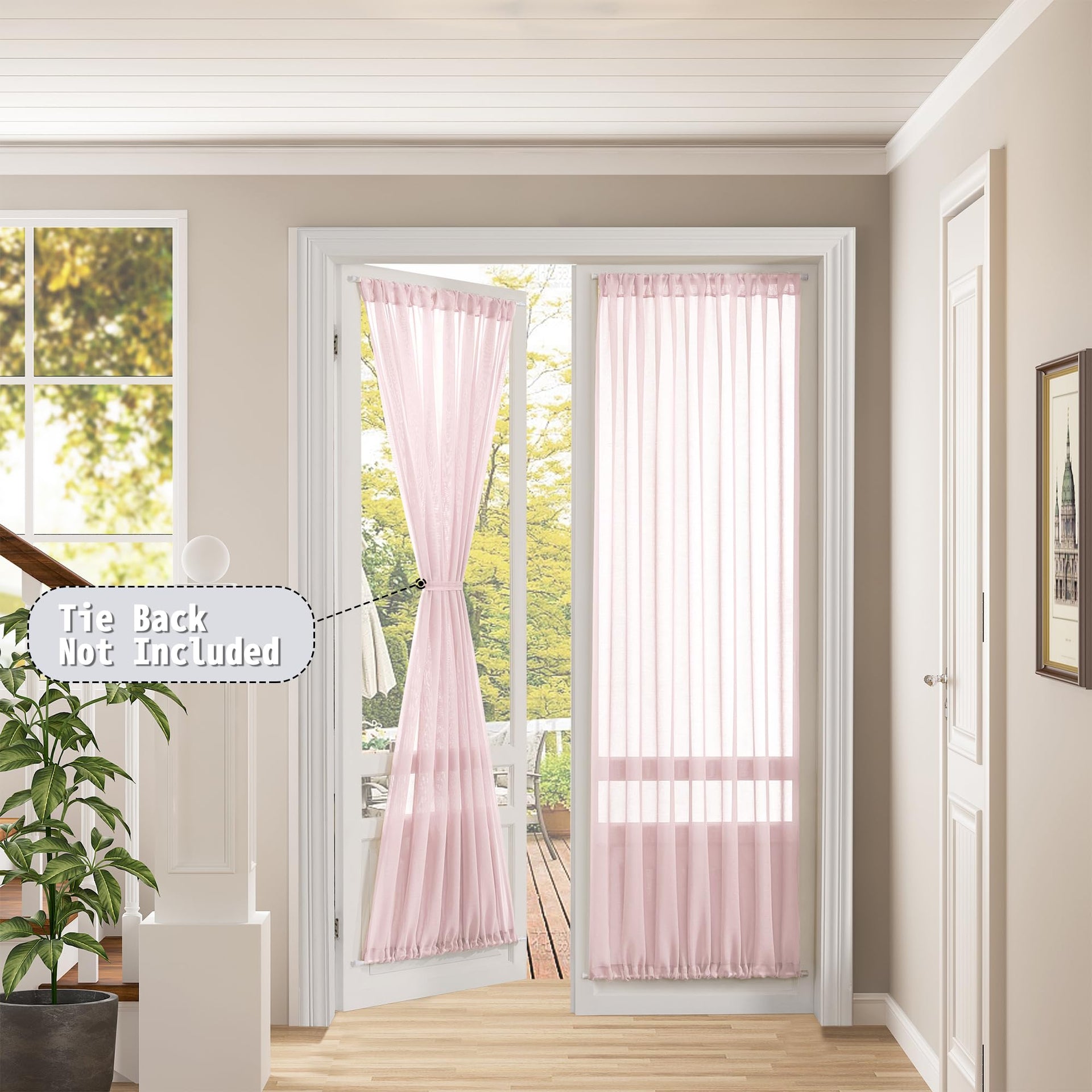 Sheer Door Curtain Closet Linen Textured Curtains Sheer Doorway Light Filtering Voile Patio Glass Doors Rod Pocket Curtain French Door