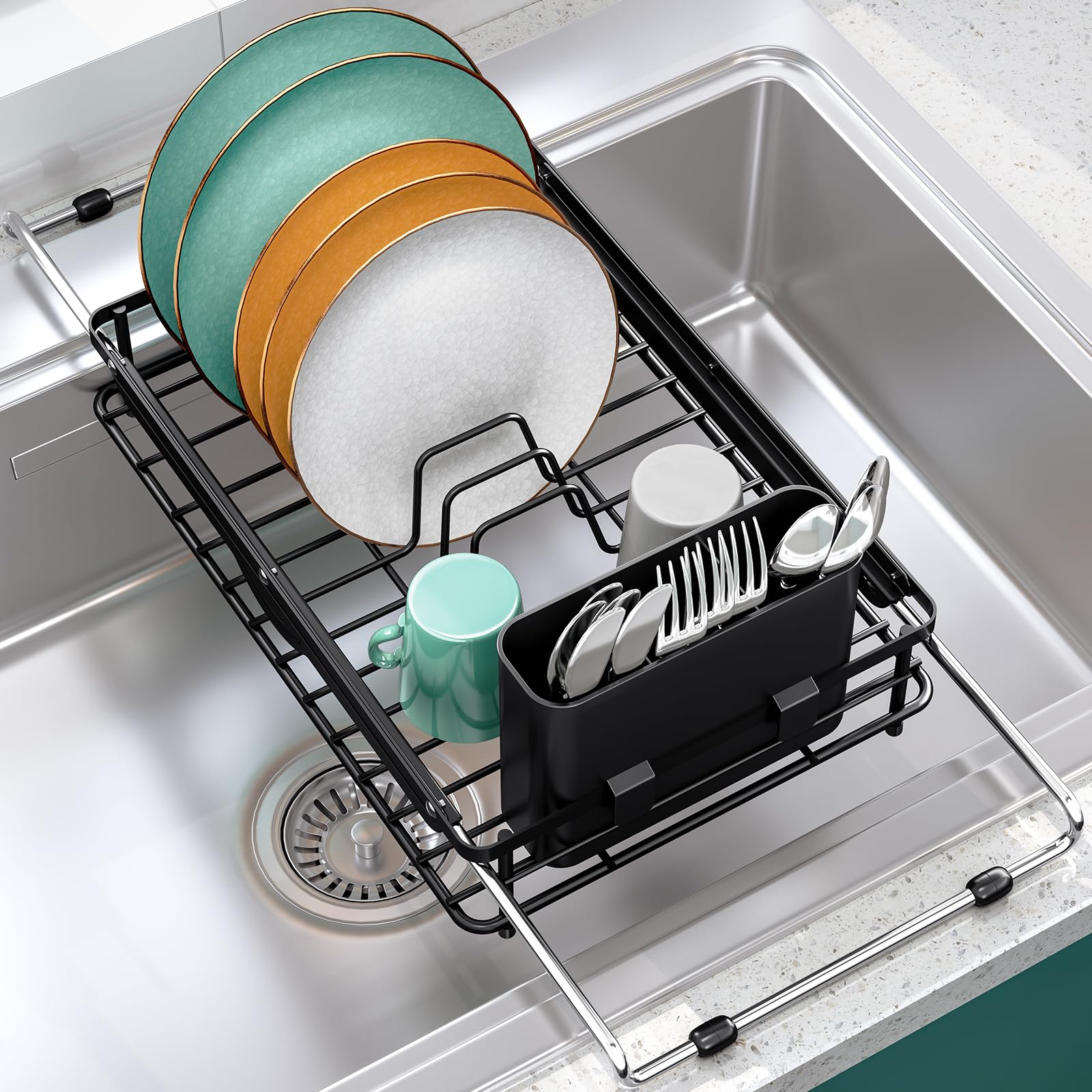 Sink Small Dish Drying Rack with Utensil Holder for RV