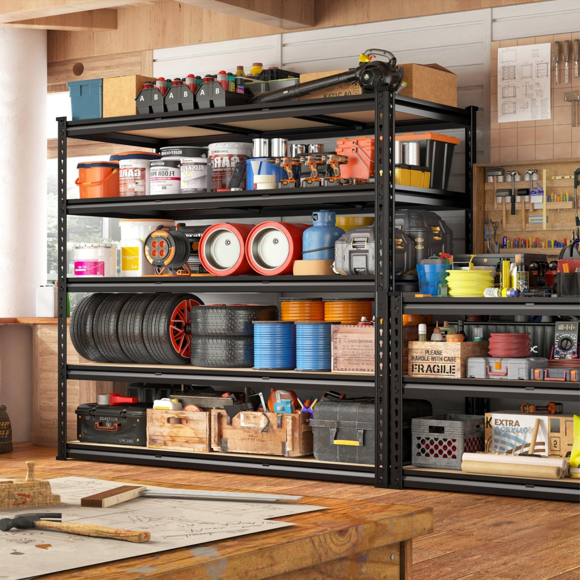 48" W Garage Shelving 3000LBS Storage Shelves 5 Tier Industrial Shelving Adjustable Metal Storage Shelves for Garage (2 Count)