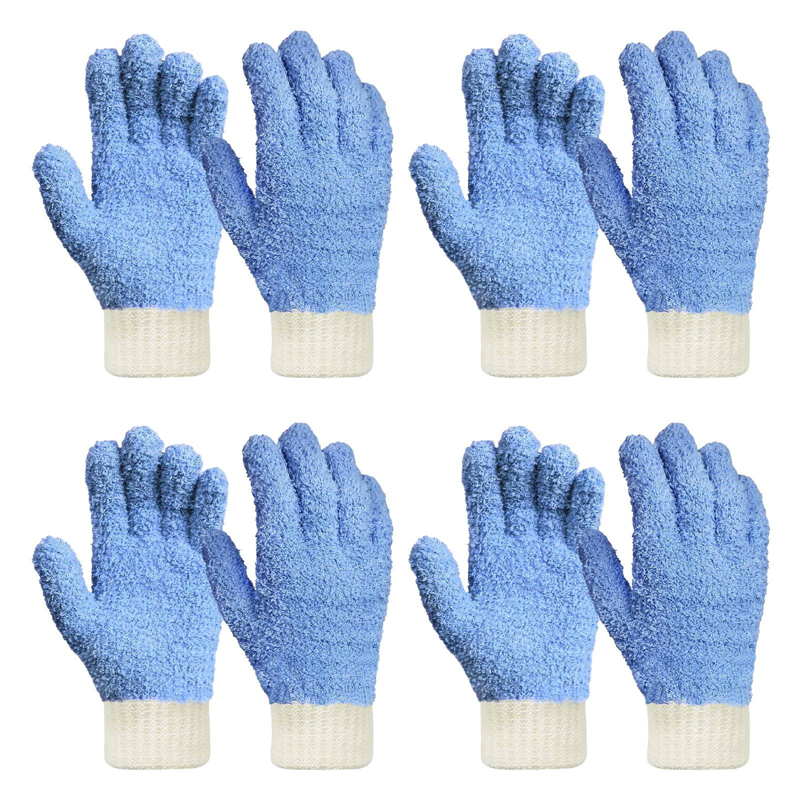 Microfiber Dusting Gloves Washable Reusable Cleaning Mittens Gloves Kitchen House Cleaning Car Blinds Blue 4 Pairs S (8 Count)