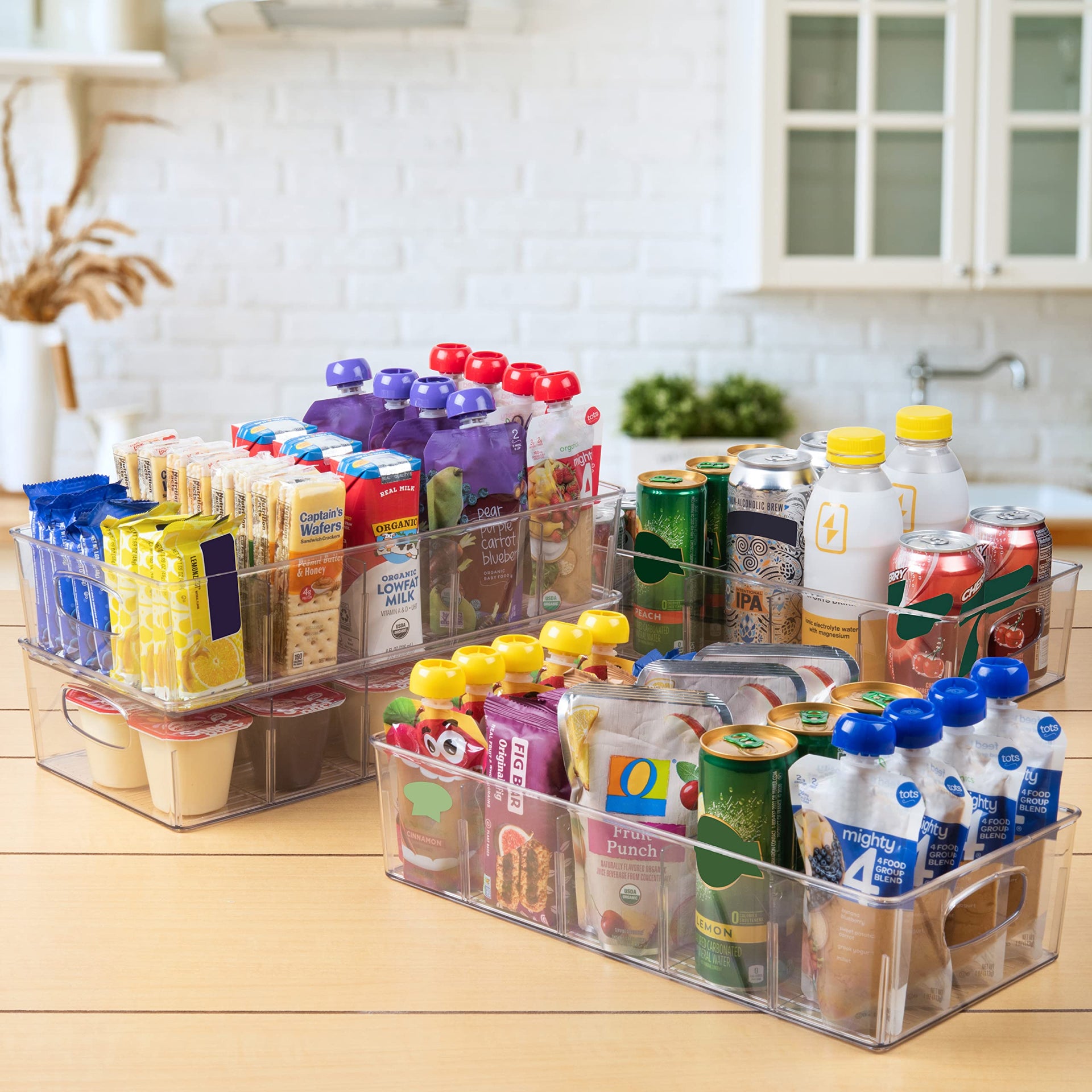Pantry Storage Bins with Removable Dividers (4 Count)