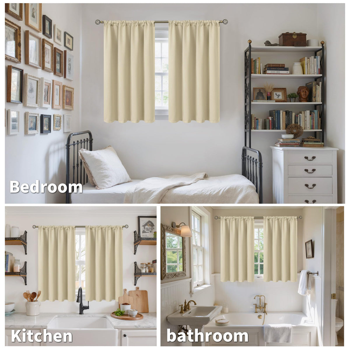 Beige Blackout Curtains 40 Inches Long for Kitchen Window (2 Count)