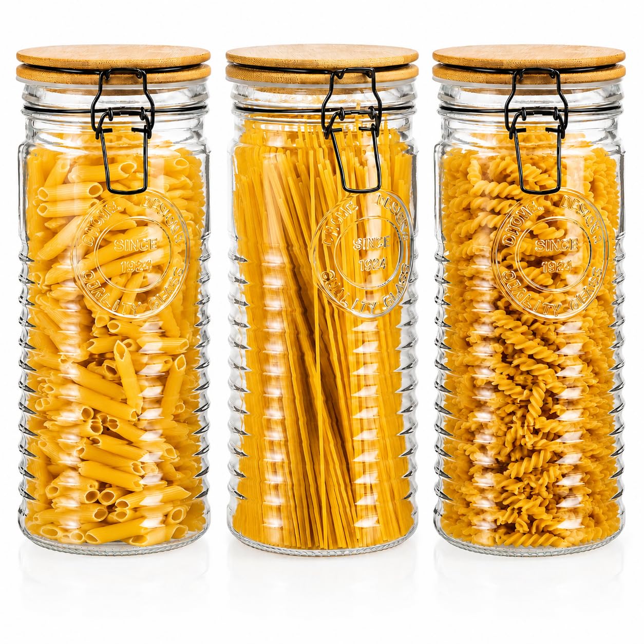 Tall Glass Pasta Storage Containers with Airtight Clasp Lids