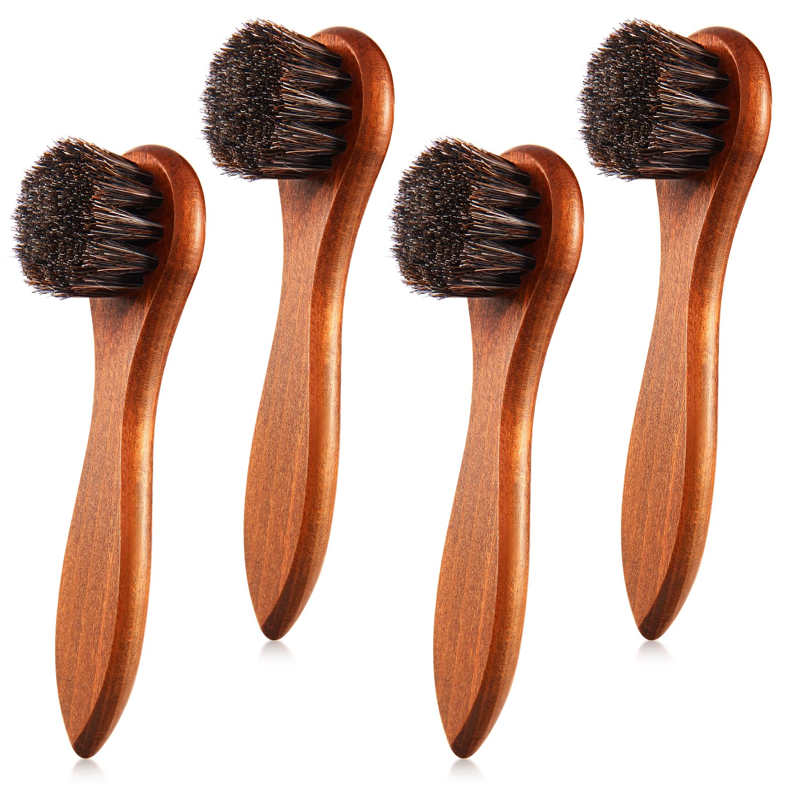 4 Pcs Horsehair Shine Shoes Brush Kit Polish Dauber Applicators Cleaning Leather Shoes Boots Care Brushes Suede Cleaner Brush with Microfiber Shoe Cloth