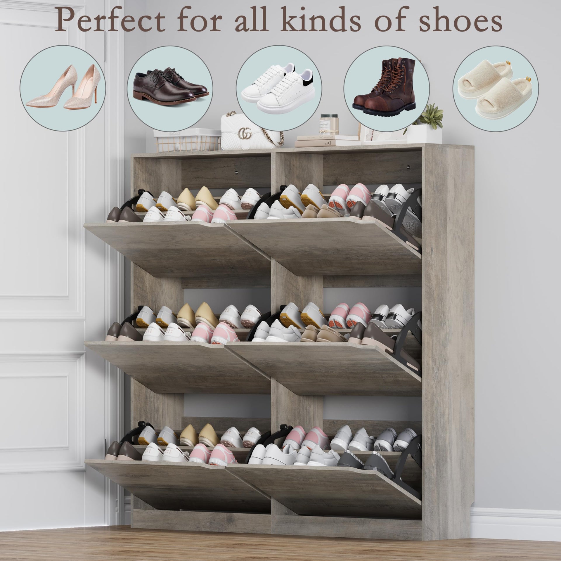Shoe Cabinet with 6 Flip Drawers