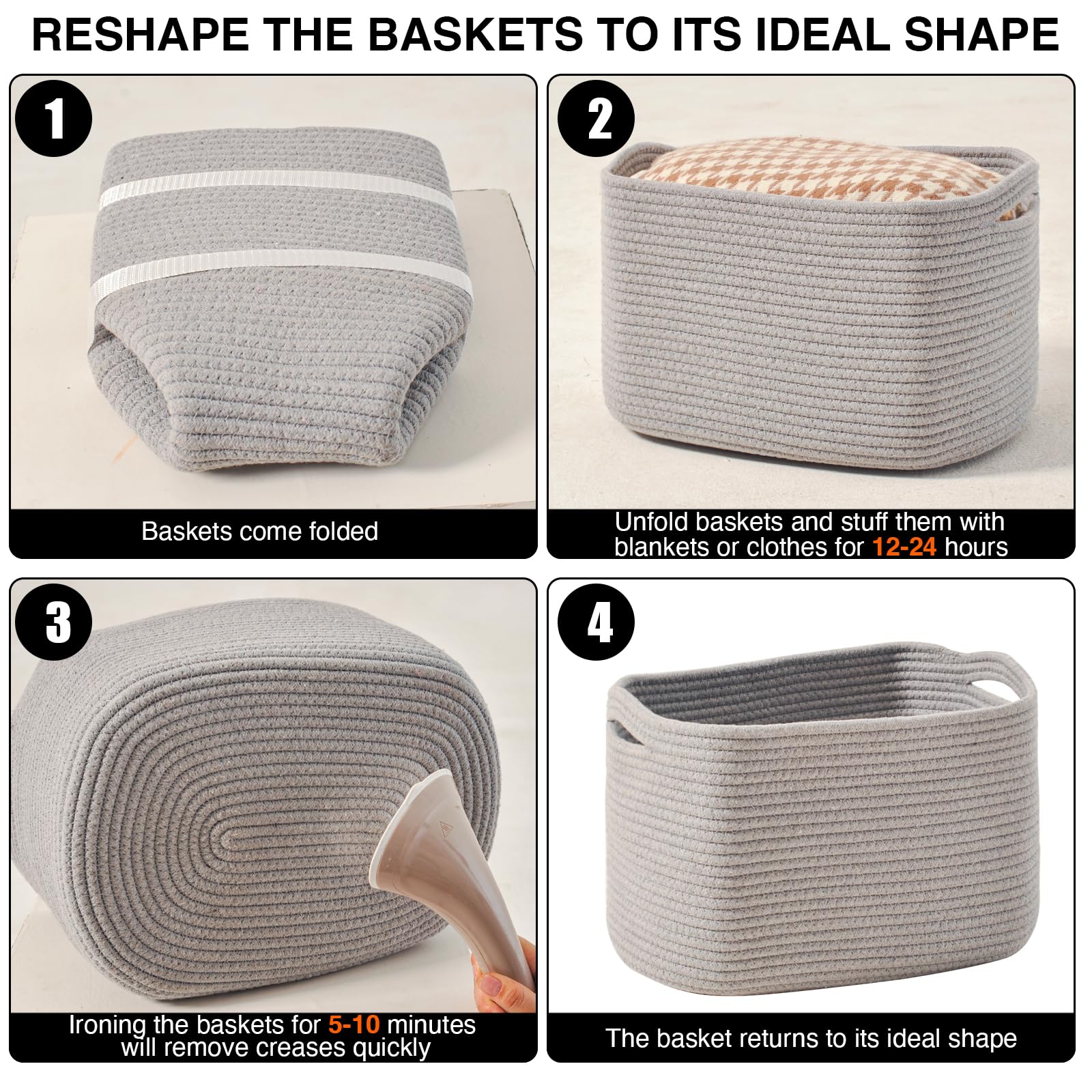 Storage Baskets for Organizing Shelves (3 Count)