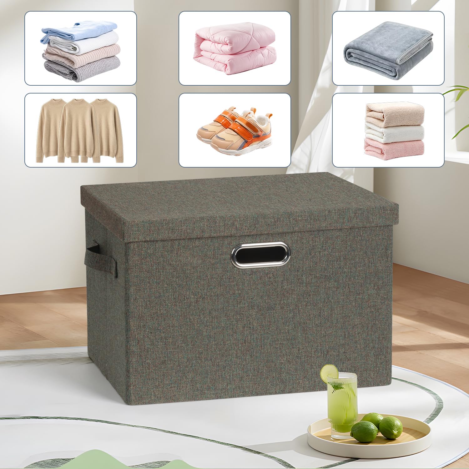 Storage Bins with Lids Fabric Closet Organizers Cubes Office Organization (3 Count)