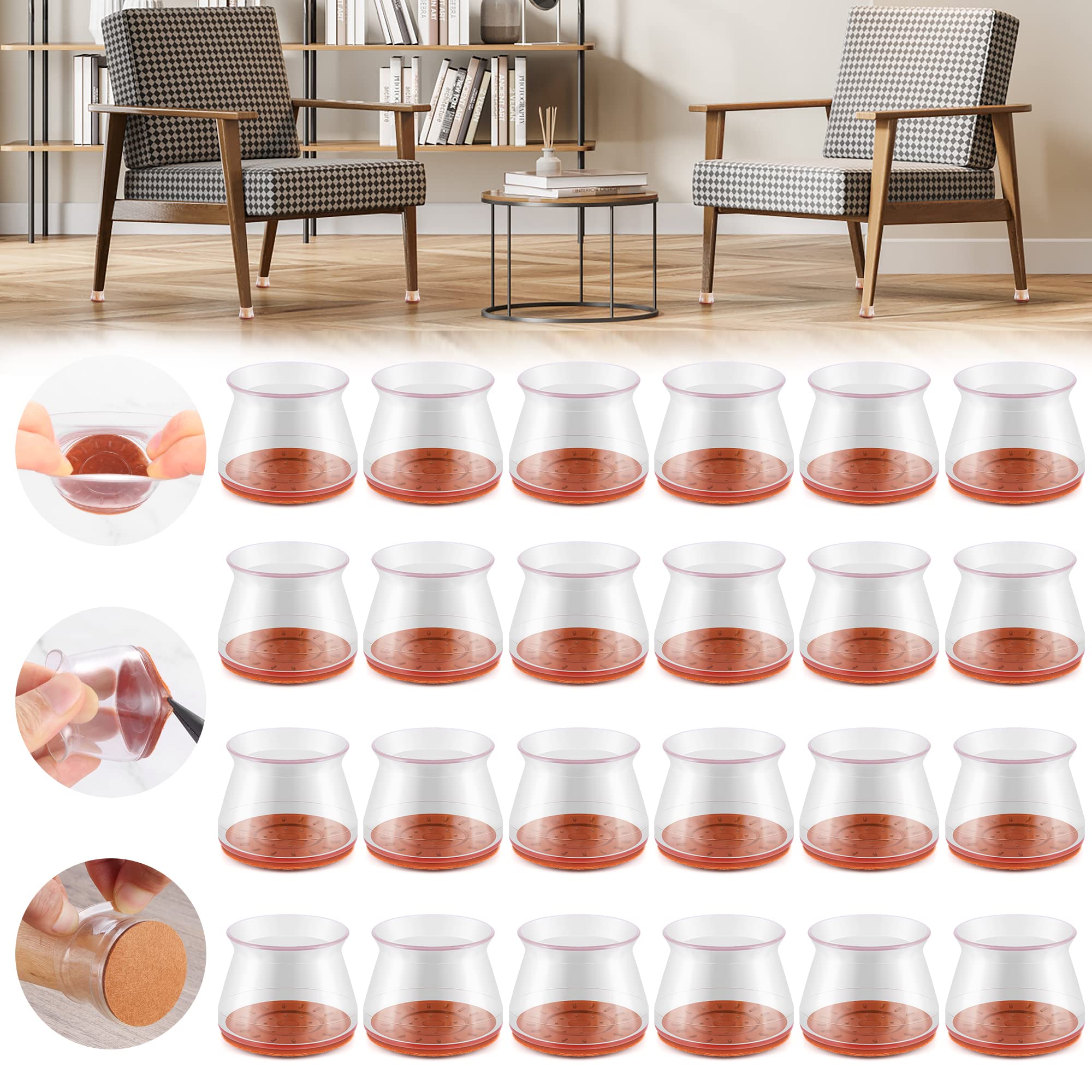 24PCS Upgraded Silicone Chair Leg Floor Protectors for Hardwood Floors (24 Count)