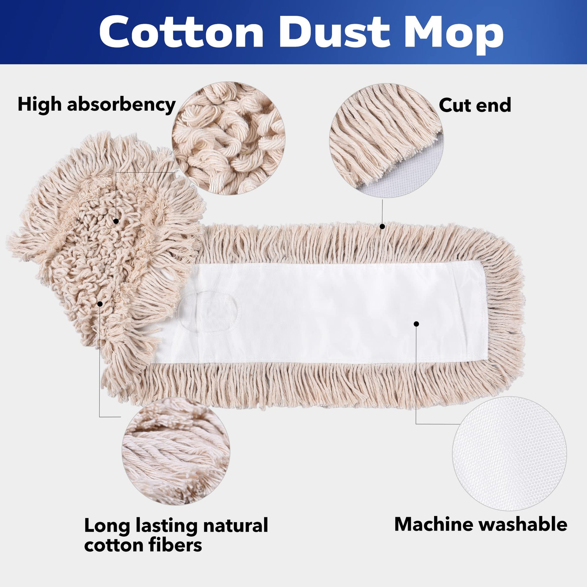 Matthew Cleaning 36'' Cotton Dust Mop Refill Washable Thick Tufted Replacement Heads for Residential & Commercial Use Fit All 36'' Dust Mop Frames (6 Count) - ModHome Supplies