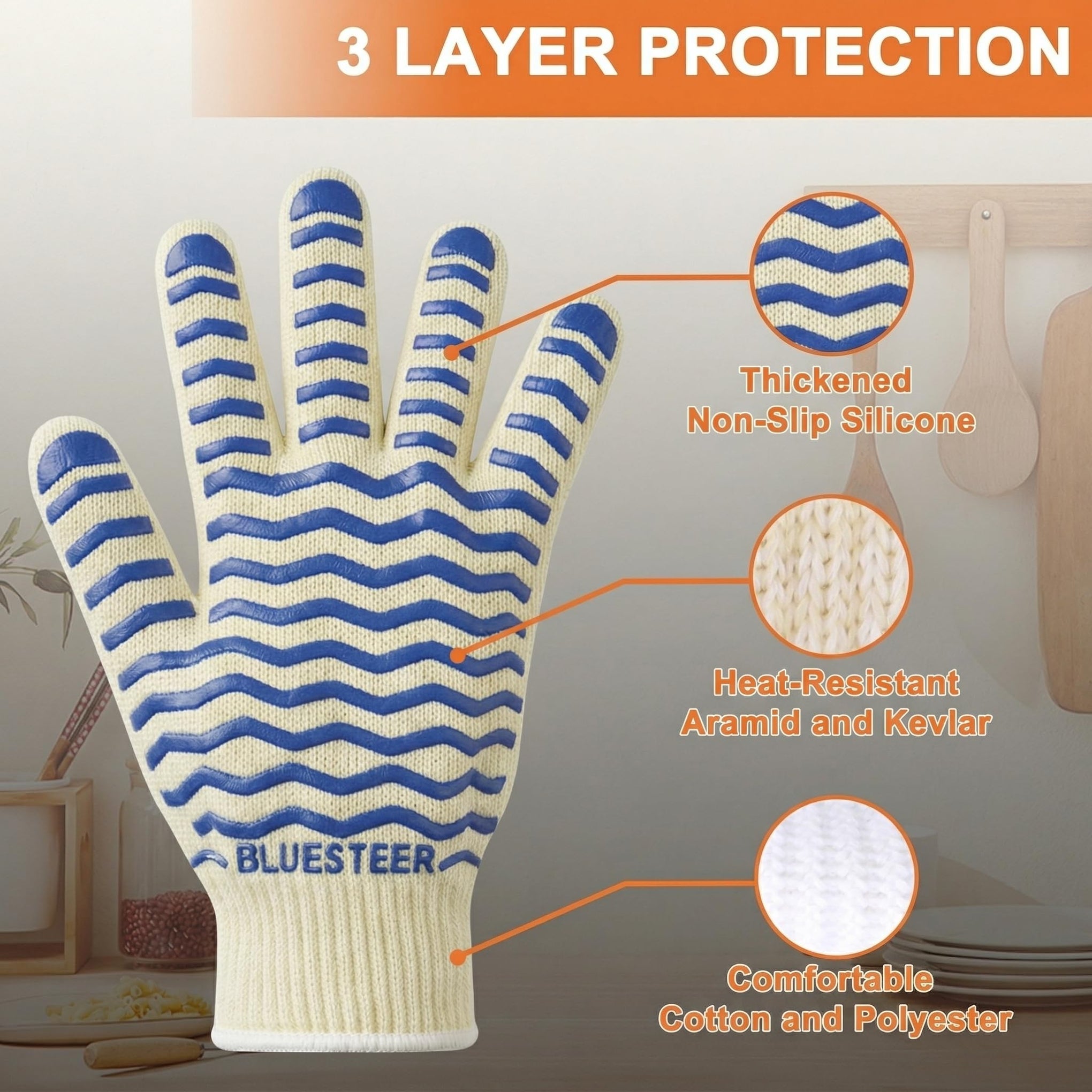 Oven Gloves 932°F Heat Resistant Oven Mitts with Fingers (9.6 Ounce)