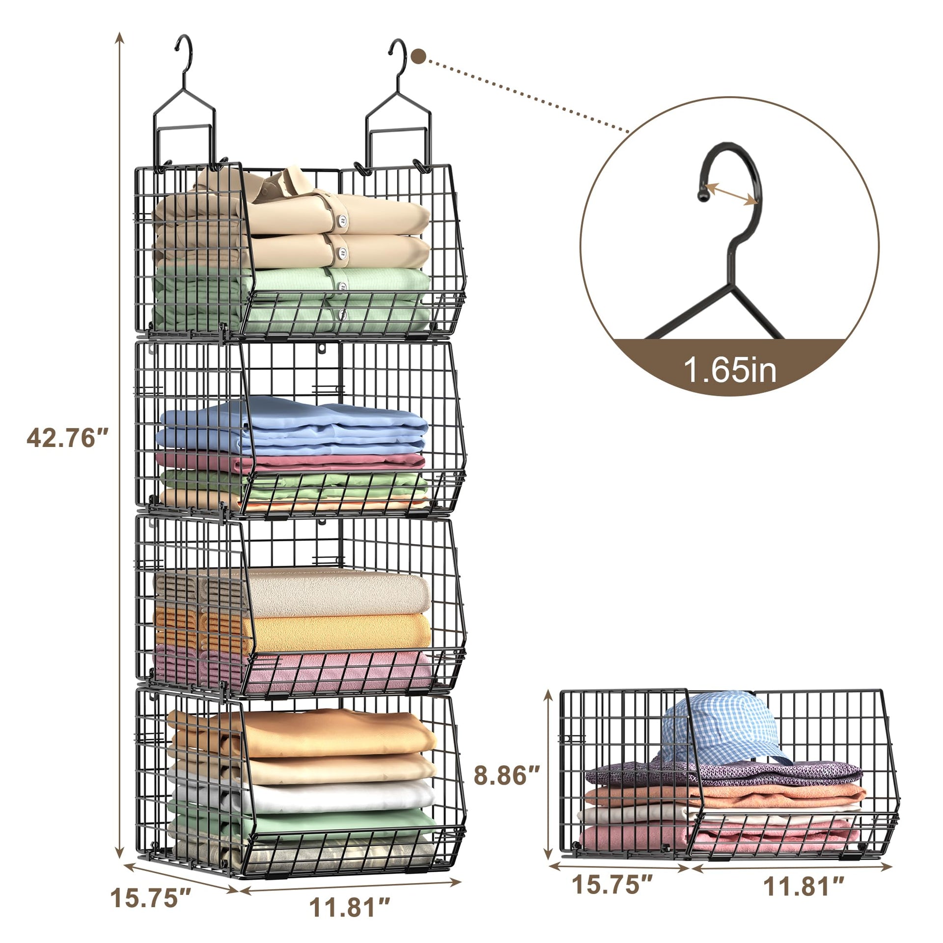 4" Extra Deeper Hanging Closet Organizers and Storage (4 Count)