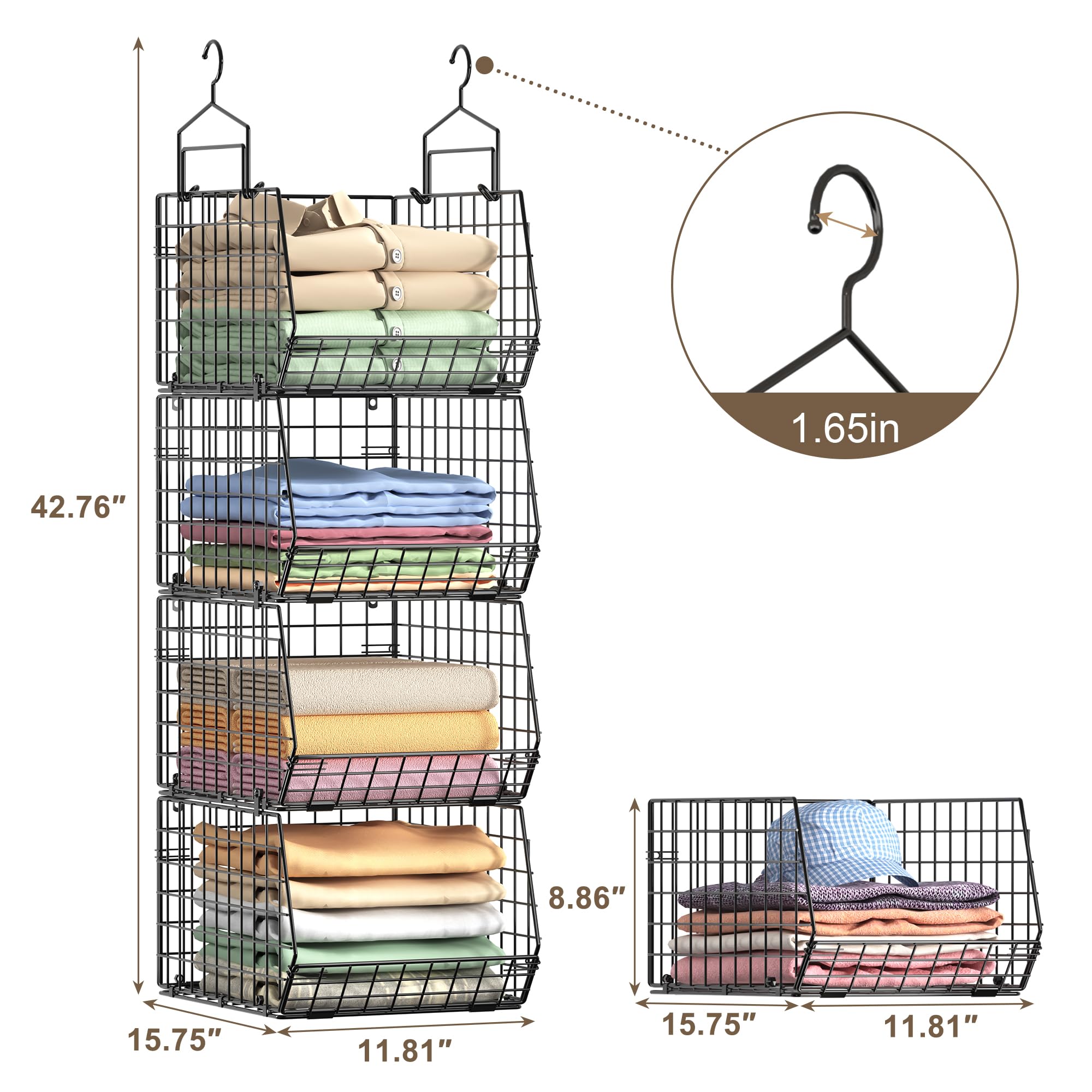 4" Extra Deeper Hanging Closet Organizers and Storage (4 Count)