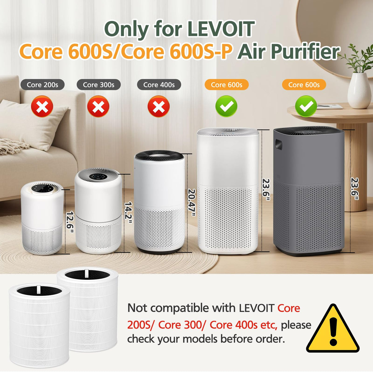 Core 600S Replacement Filter for LEVOIT Core 600S Core 600S (2 Count)