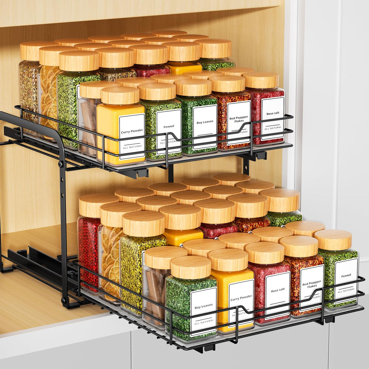 2 Tier Pull Out Spice Rack Organizer for Cabinet
