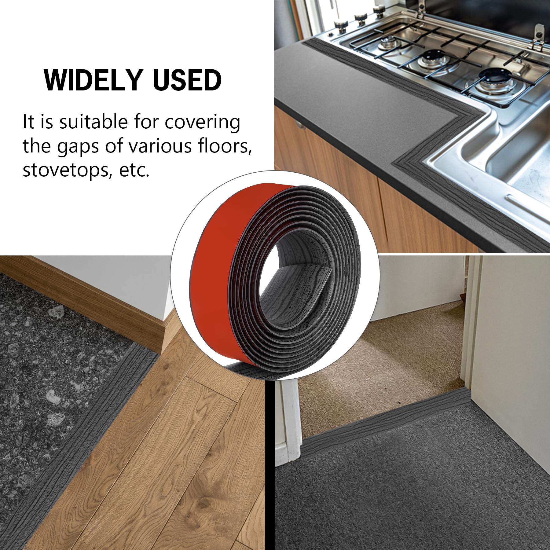 5Ft Floor Transition Strip Self Adhesive Vinyl Cover Floor Strip Flat Divider Transition Strip Wood Grain Design for Laminate Floor Gaps and Doorway Transitions (5 Foot)