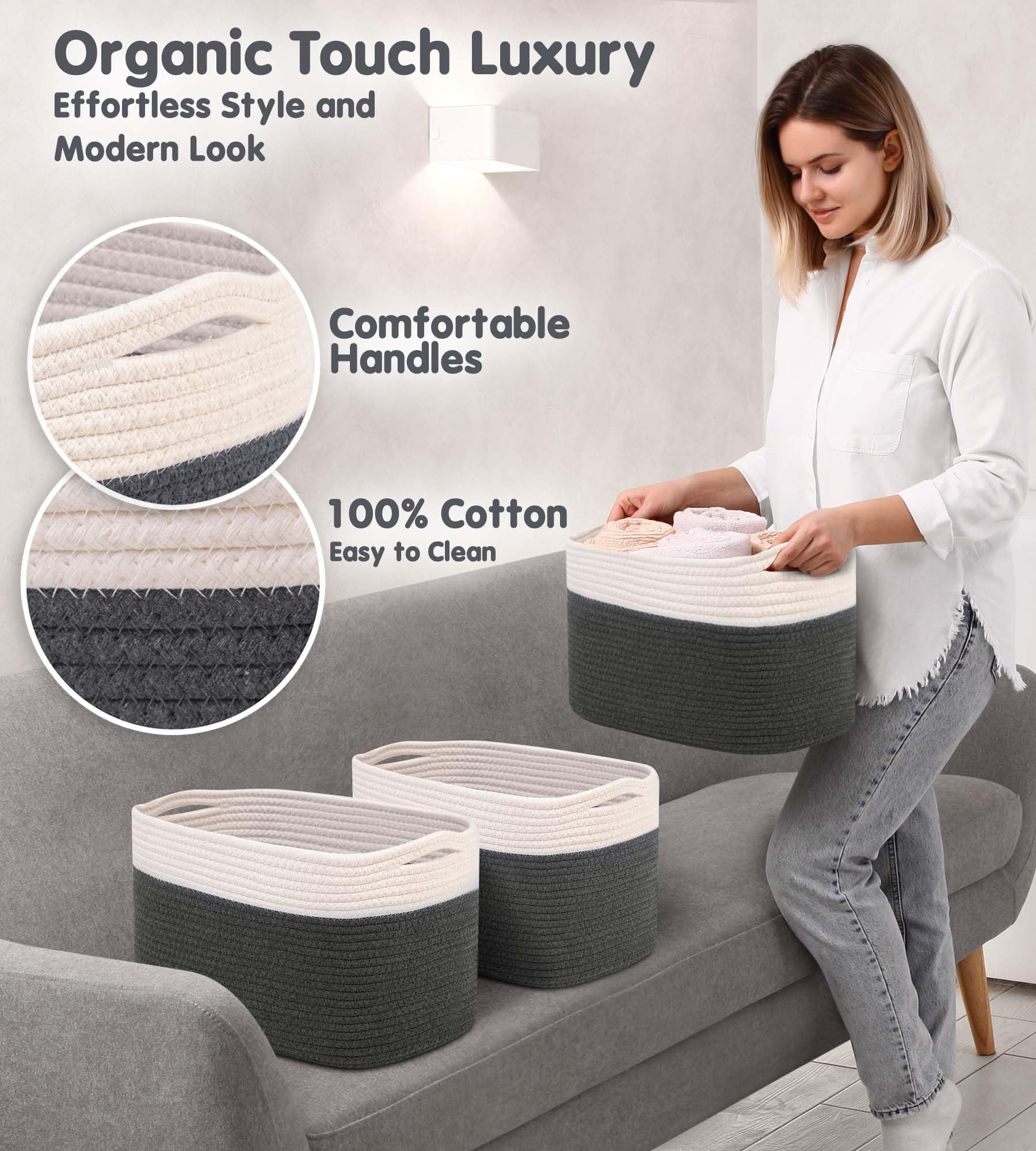 Cotton Rope Baskets for Organizing (3 Count)