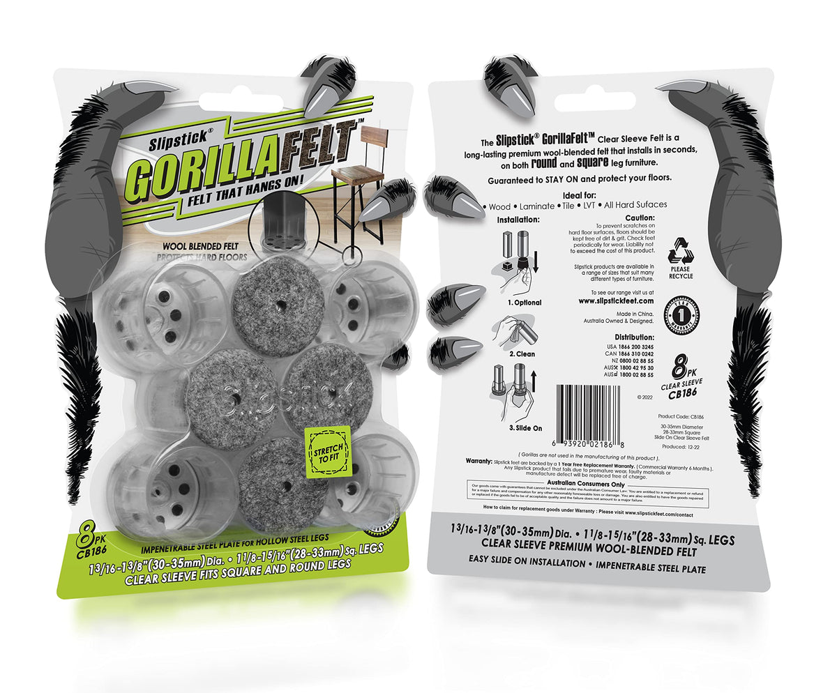GorillaFelt Chair Leg Floor Protectors for Hardwood Floors (8 Count)