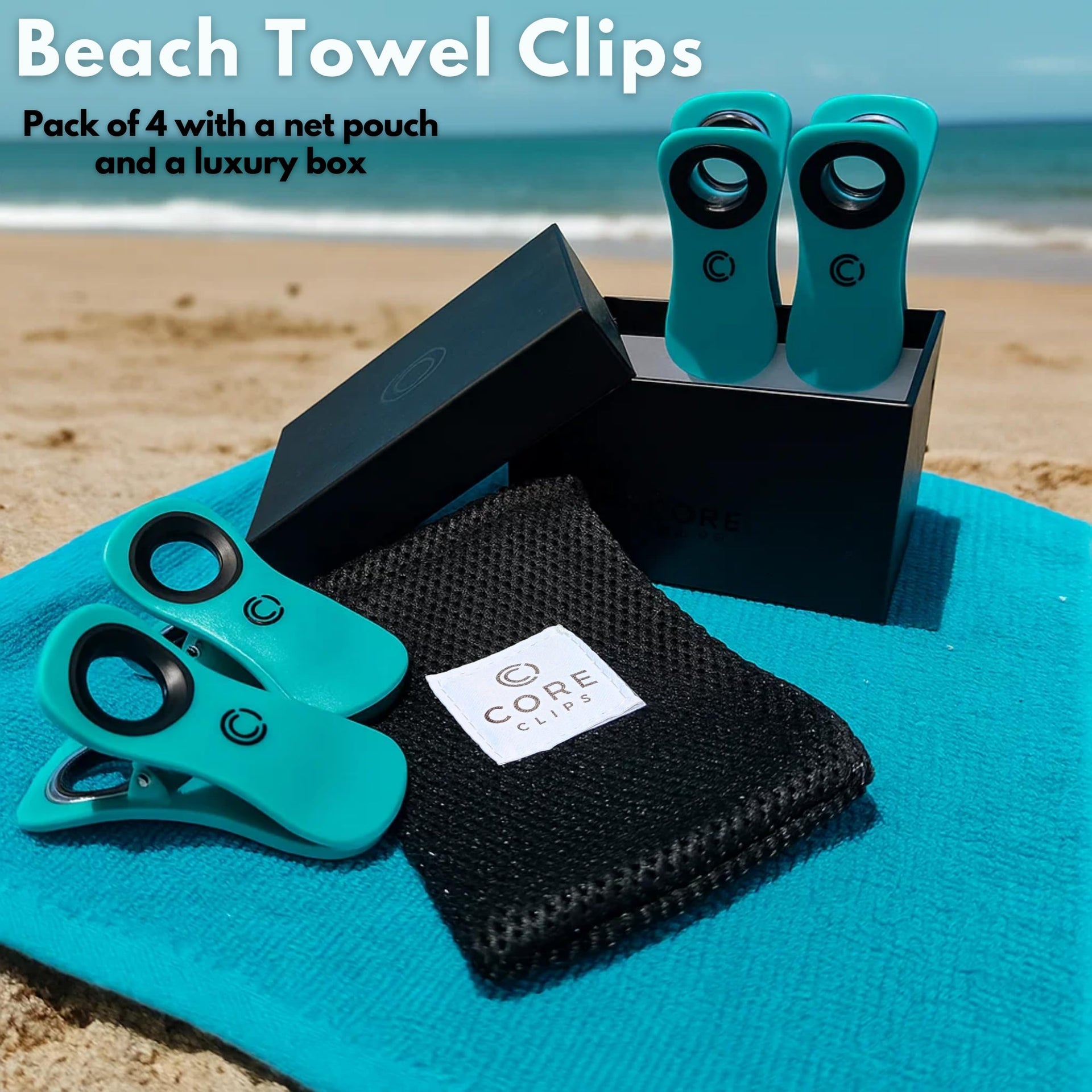 Core Clip Towel Clips for Beach Chairs Pool & Lounge Chairs on Cruise Boat (4 Count)
