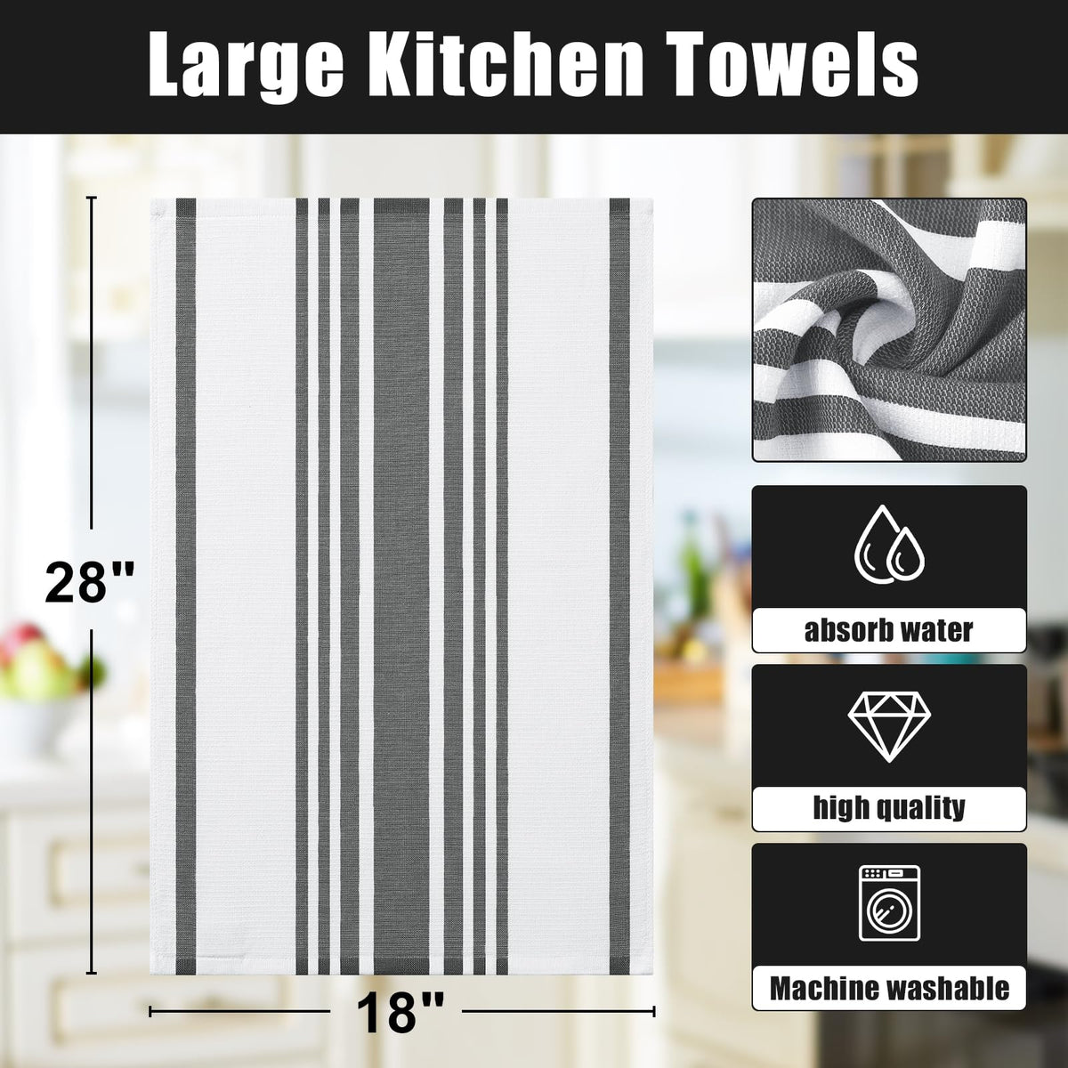 Premium Cotton Stripe Kitchen Towels 8 Pack (8 Count)