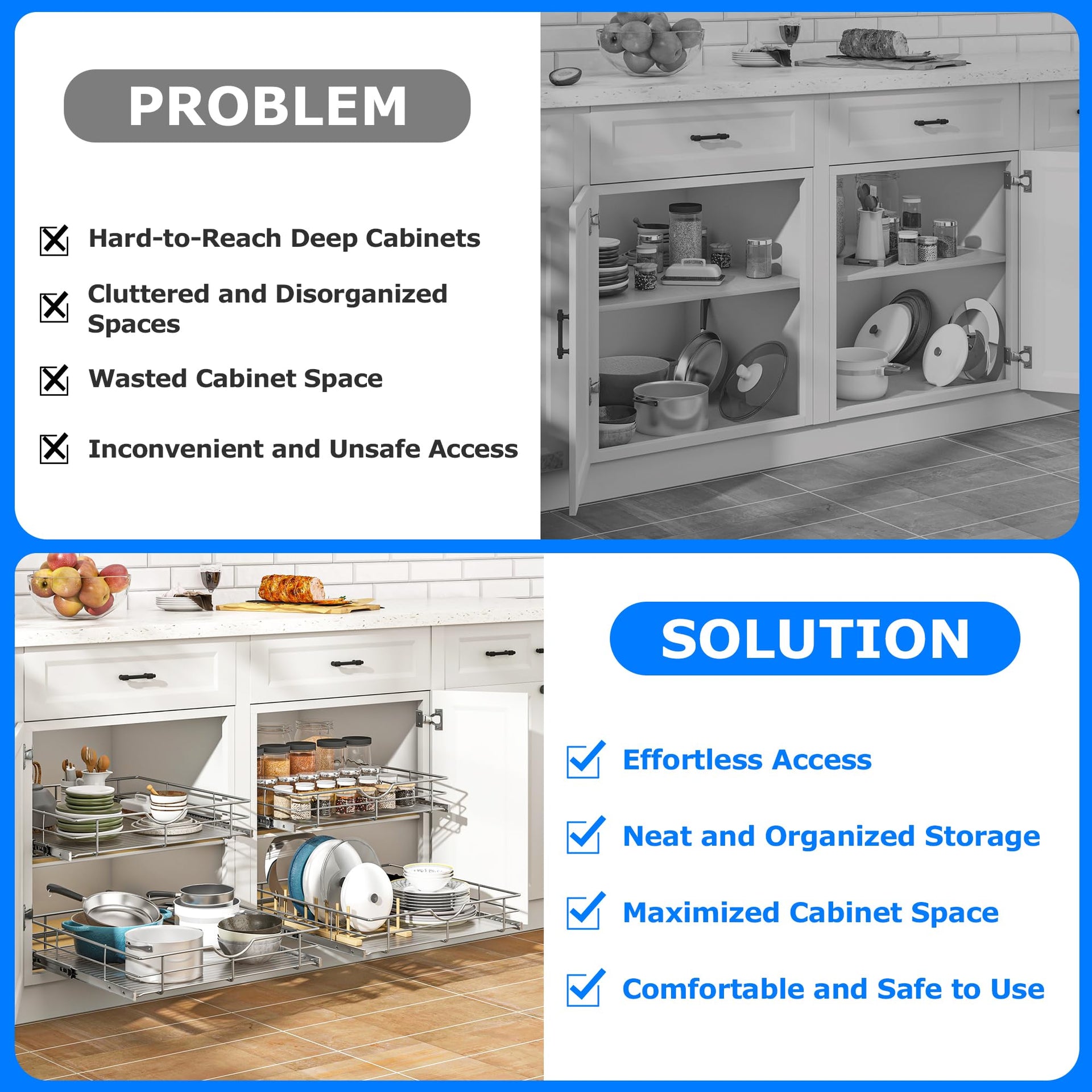 Soft Close Slide Out Cabinet Shelf