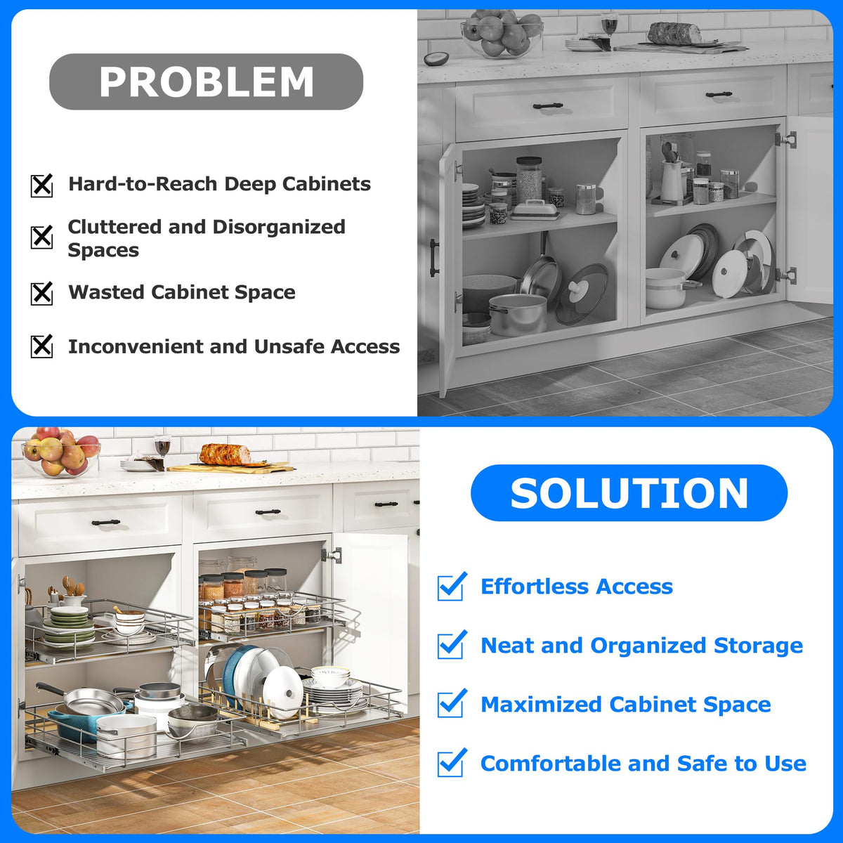 Soft Close Slide Out Cabinet Shelf
