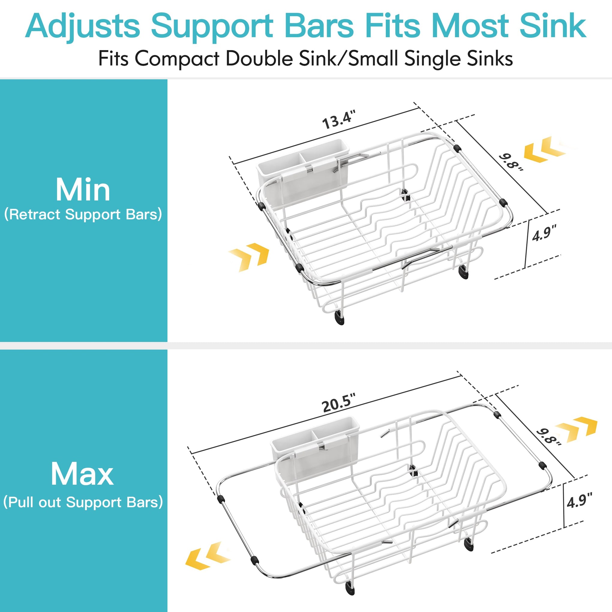 White Dish Drying Rack in Sink with Utensil Holder