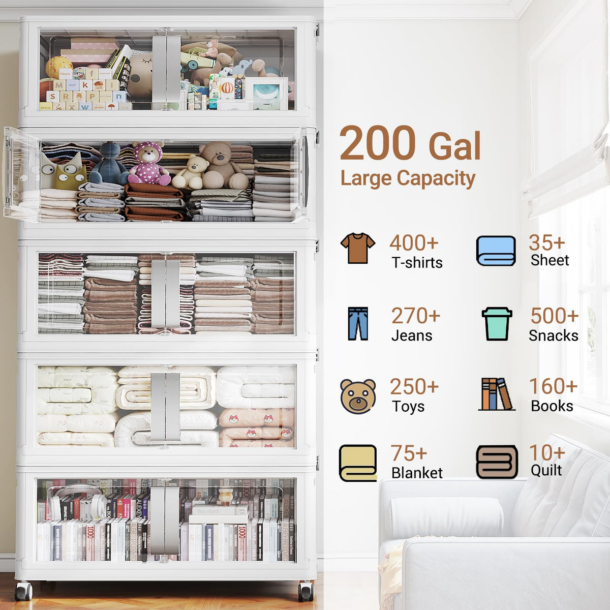 800QT Stackable Storage Bins with Lids (5 Count)