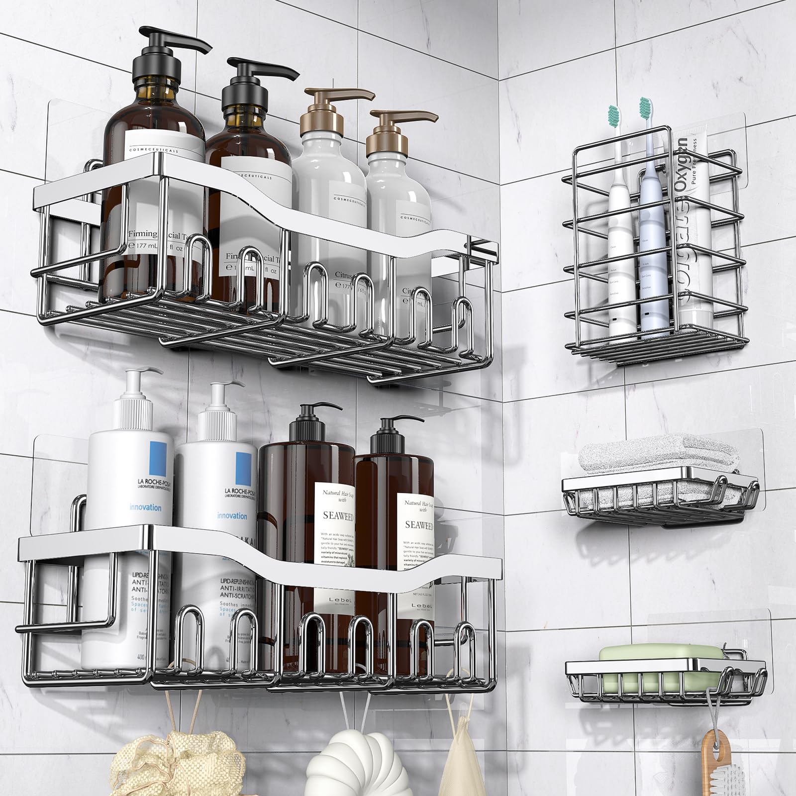5 Pack Adhesive Shower Caddy Organizer