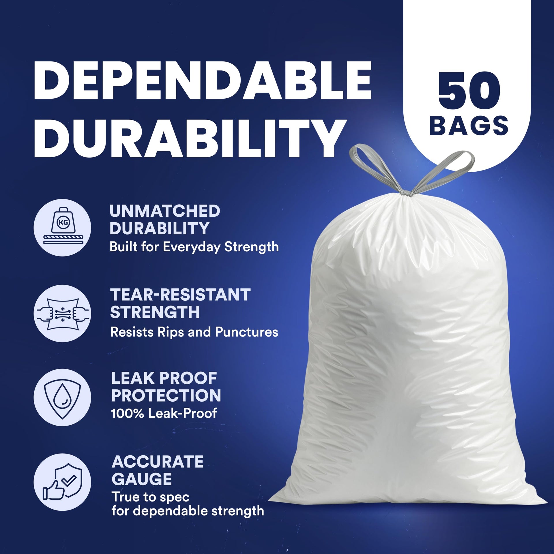 13 Gallon Trash Bags │ 1.2 Mil │ White Extra (50 Count)