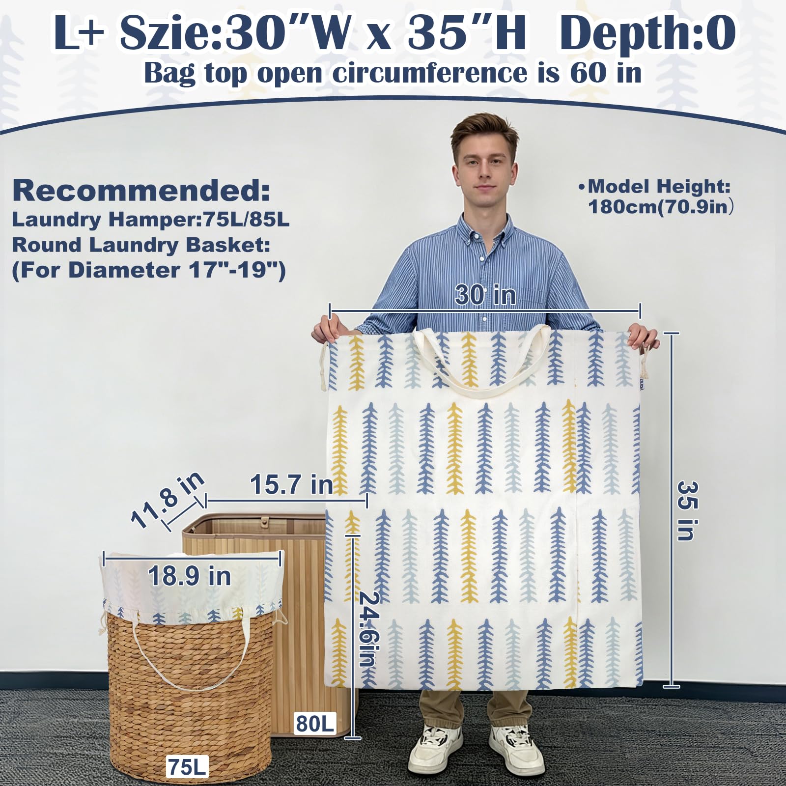 Thick Canvas Laundry Bag with Handles & Drawstring 30"Wx35"H