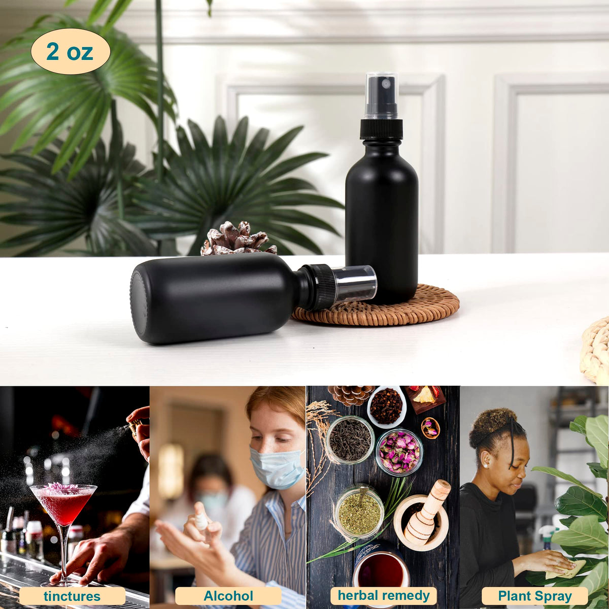 Frosted Black Glass Small Spray Bottle 2 oz 24 Packs (24 Count)