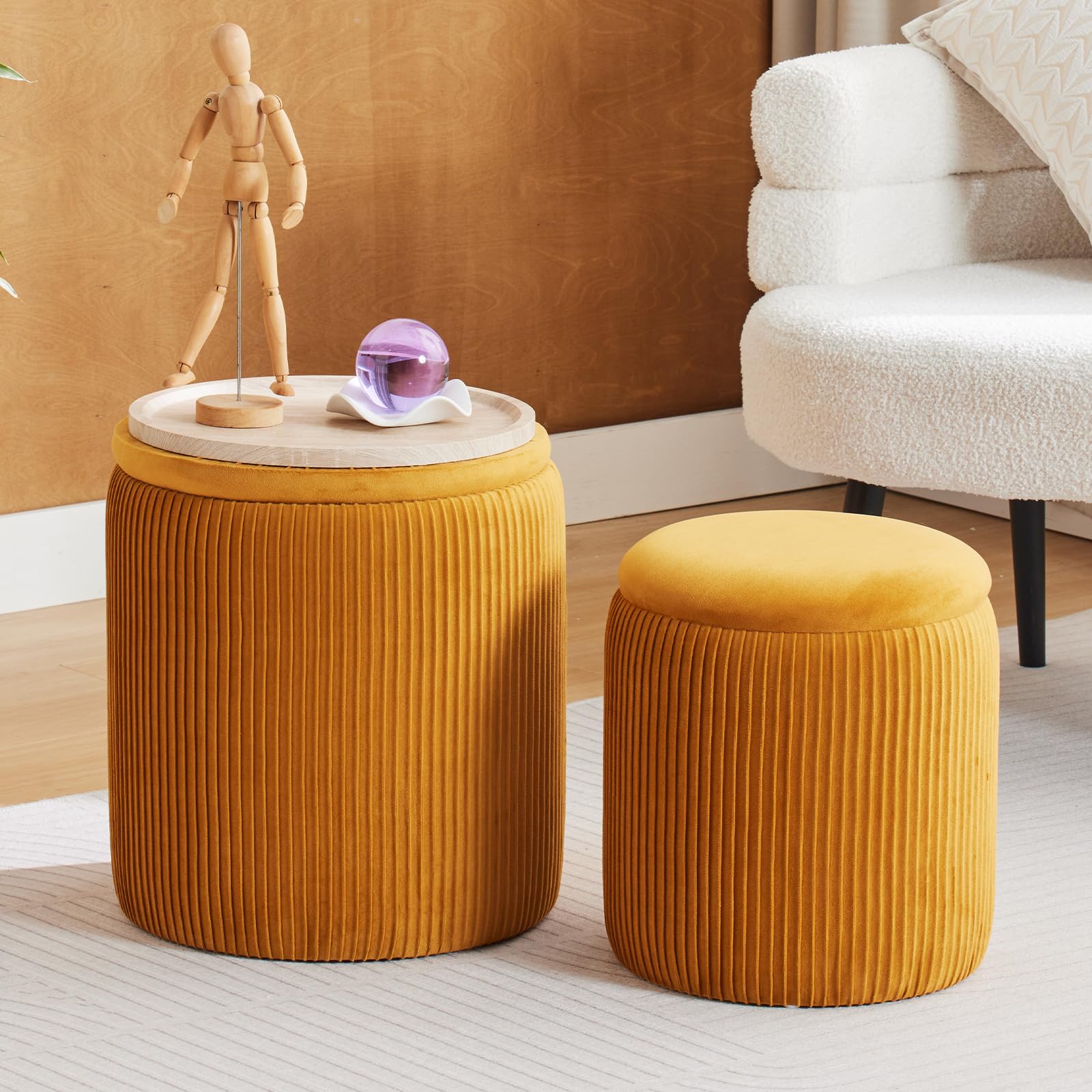 Set of 2 Round Storage Ottoman