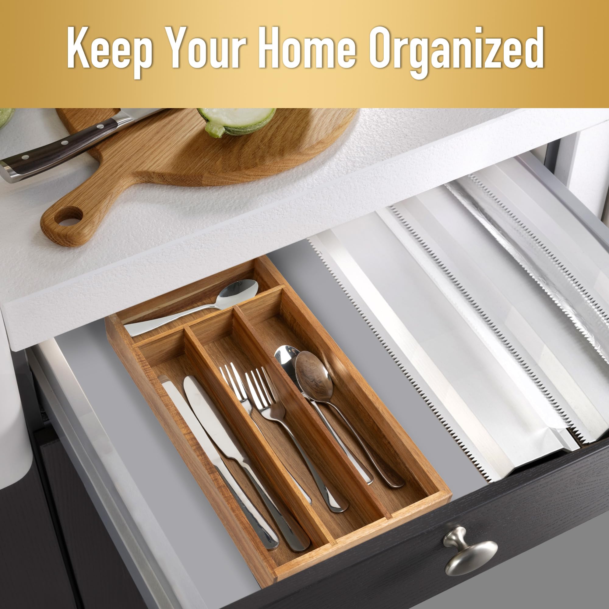 Acacia 4 Slot Silverware Drawer Organizer