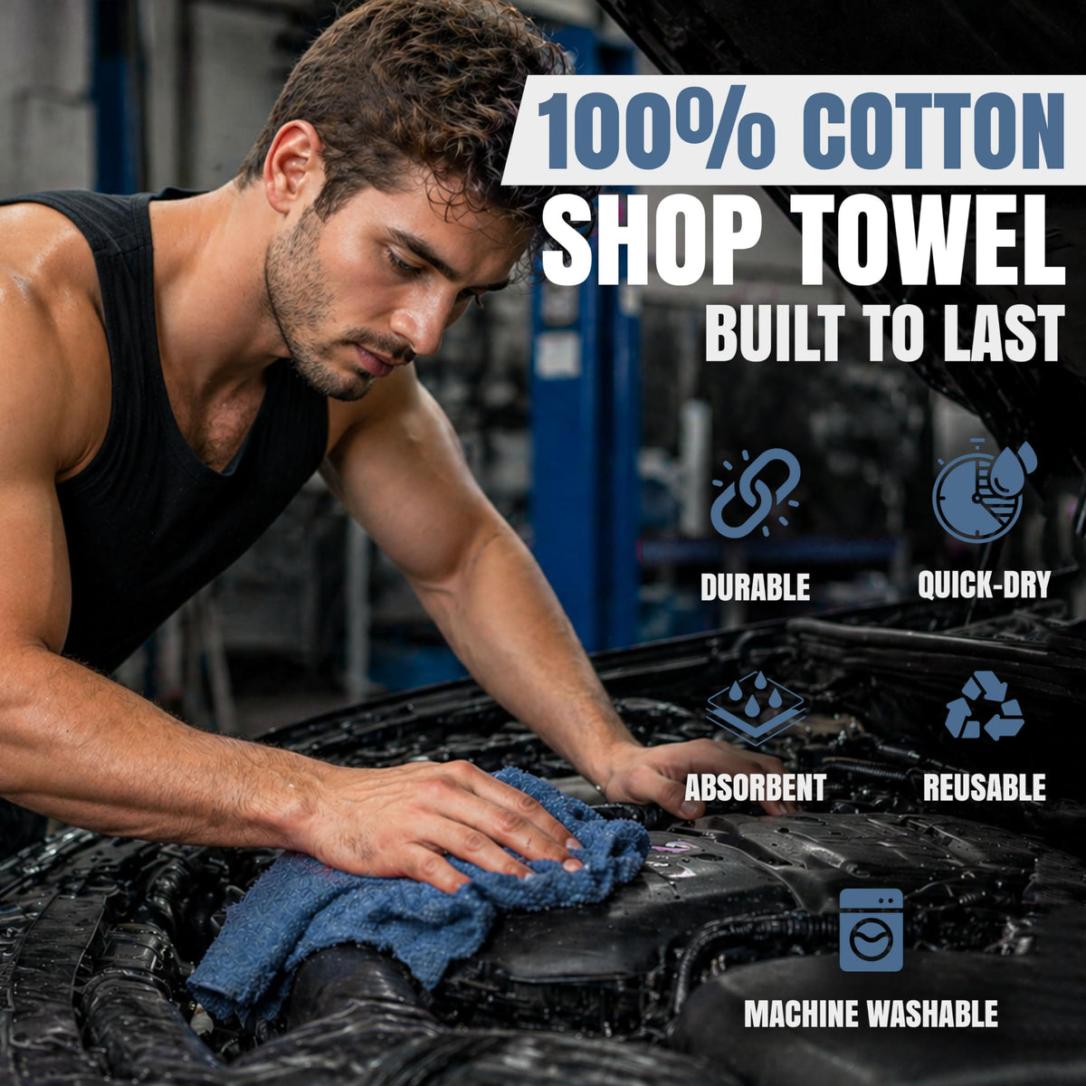 Premium 100% Cotton Shop Towels (25 Count) - ModHome Supplies