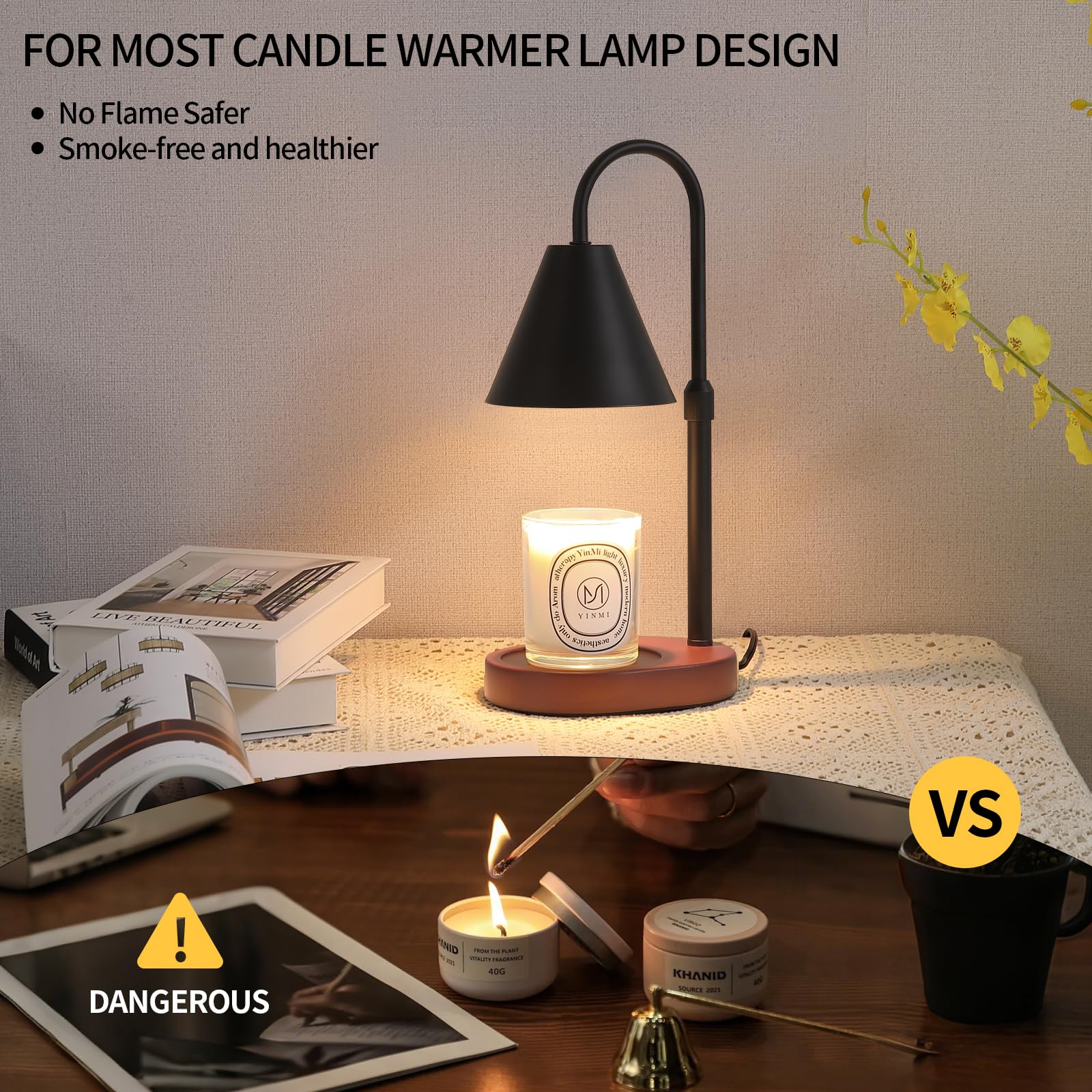 Black Candle Warmer Lamp with Timer and Dimmer