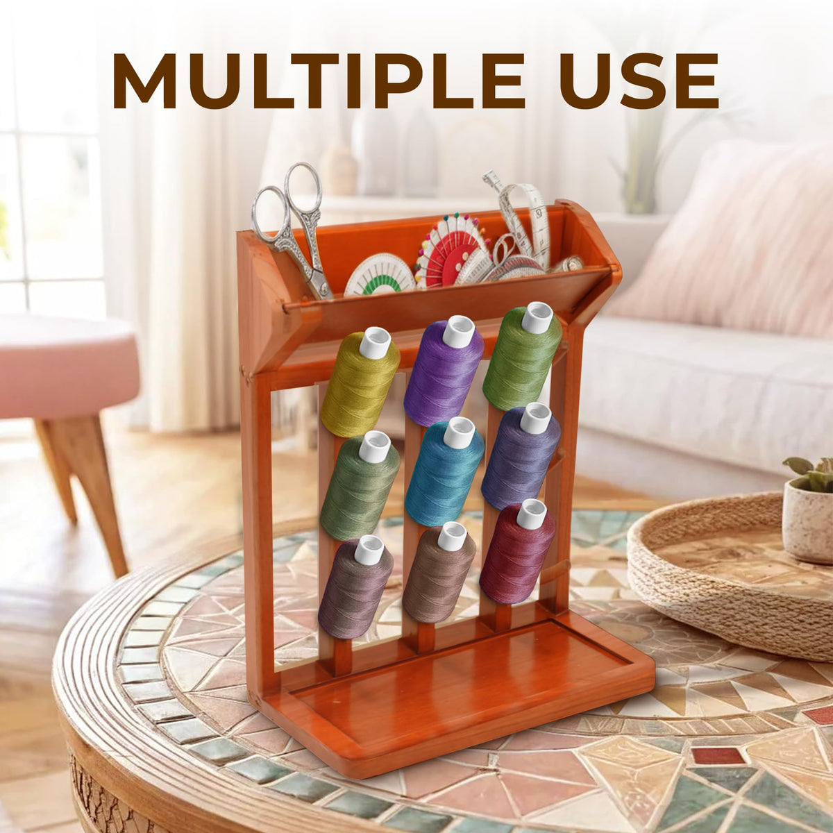 Brown Vertical Bottle Drying Rack Rubber Wood 9 Hooks