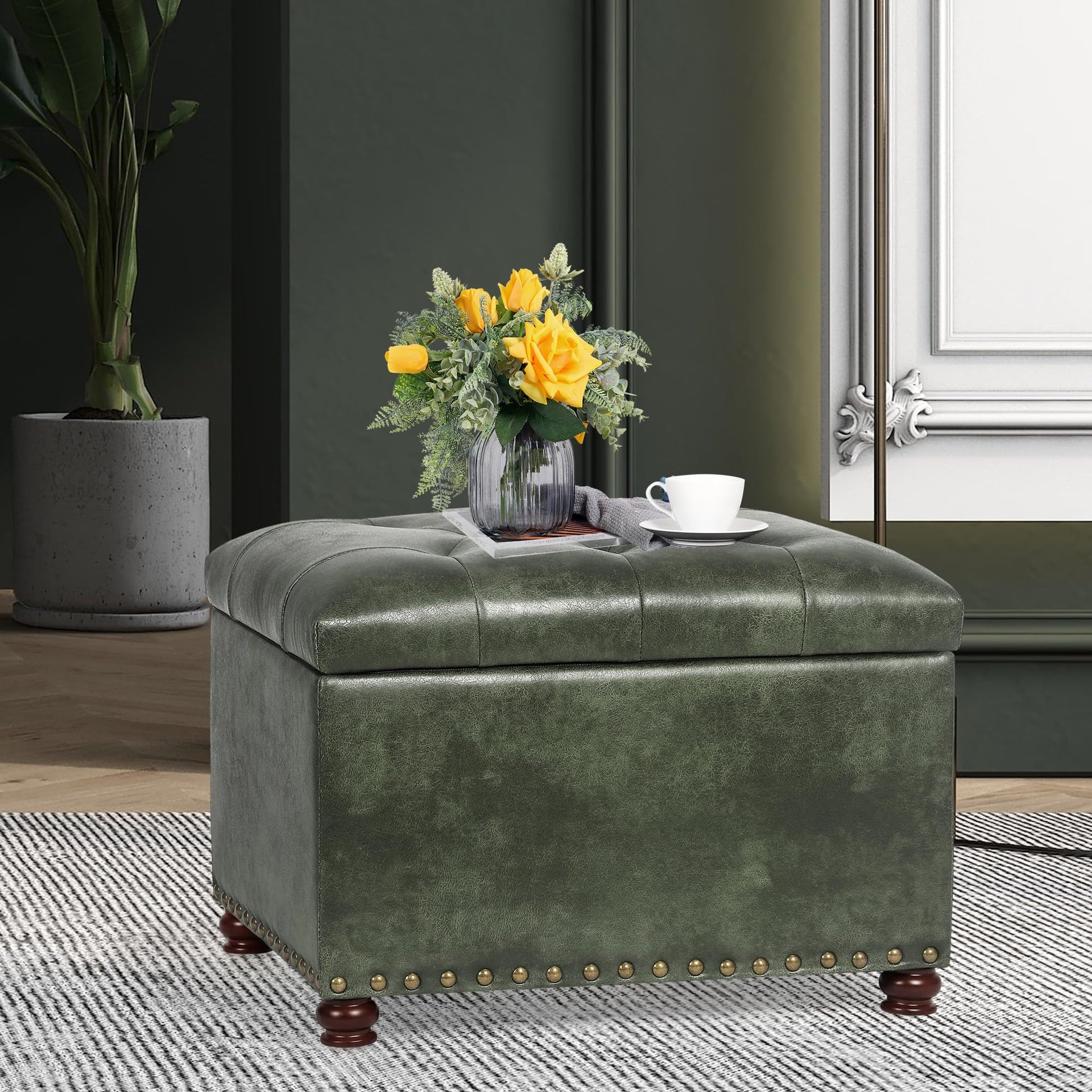 Storage Ottoman Rectangular Tufted Upholstered Ottomans with Rivet